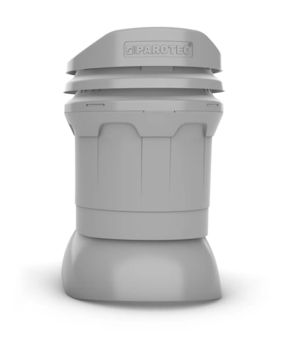 Parotec Entlüftungskamin DN 125 mm – niedrige 325 mm – passiv Dachlüfter für PLATTDACH/TRAPEZBLECH/DOPPELFALZBLECH Dachziegel – Dachentlüftung | Lüftungsziegel – RAL 7016 Anthrazit
