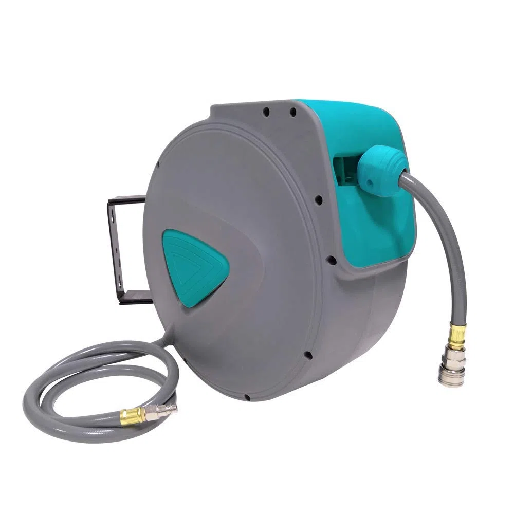 UISEBRT Schlauchtrommel Automatik Druckluft 10m - Druckluftschlauch Aufroller Wandschlauchhalter Grau (10m)