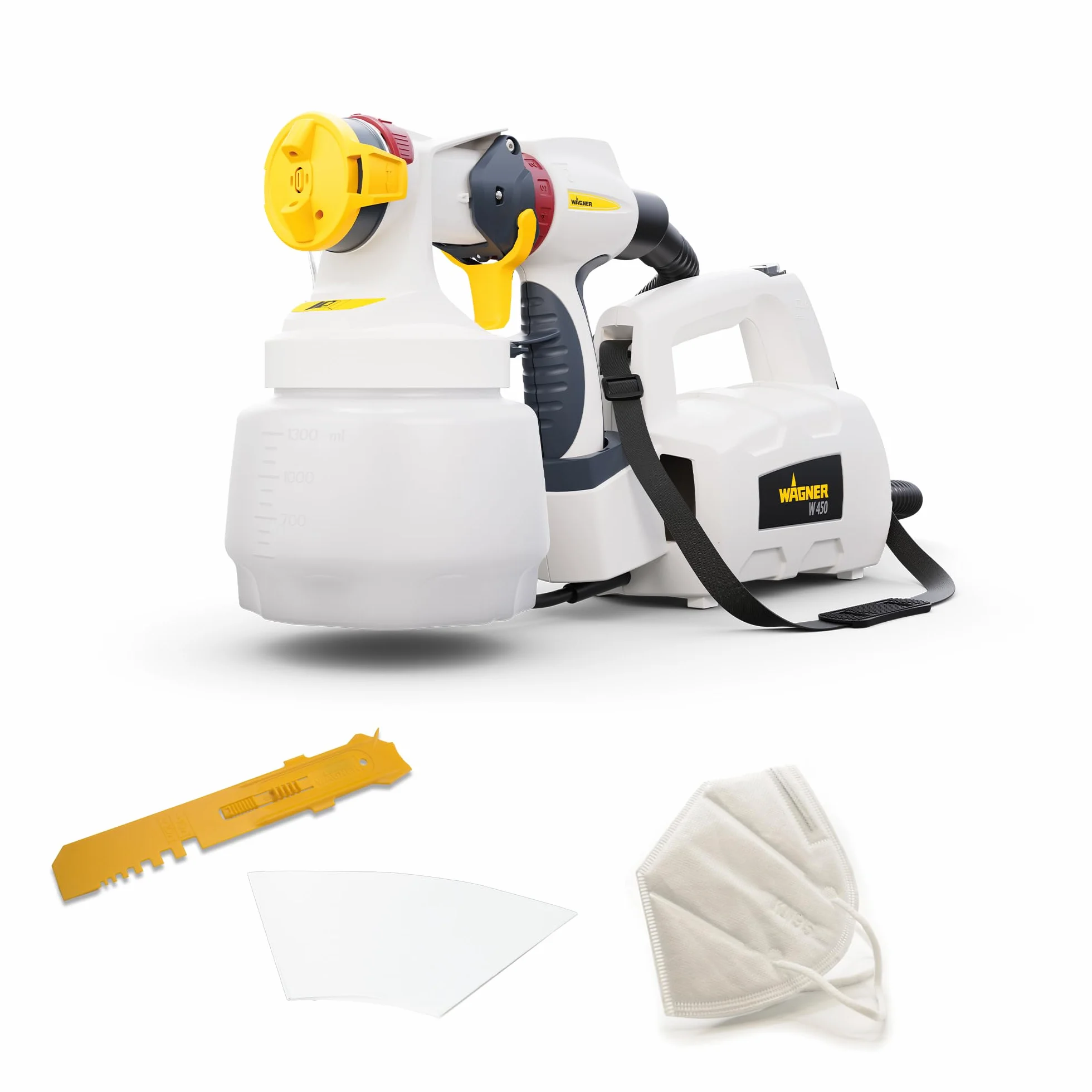 WAGNER Farbsprühsystem W 450 für Wand- und Latexfarben im Innenbereich, 15 m²-10 min, Behälter 1300 ml, 460 W, Schlauch 1,8 m