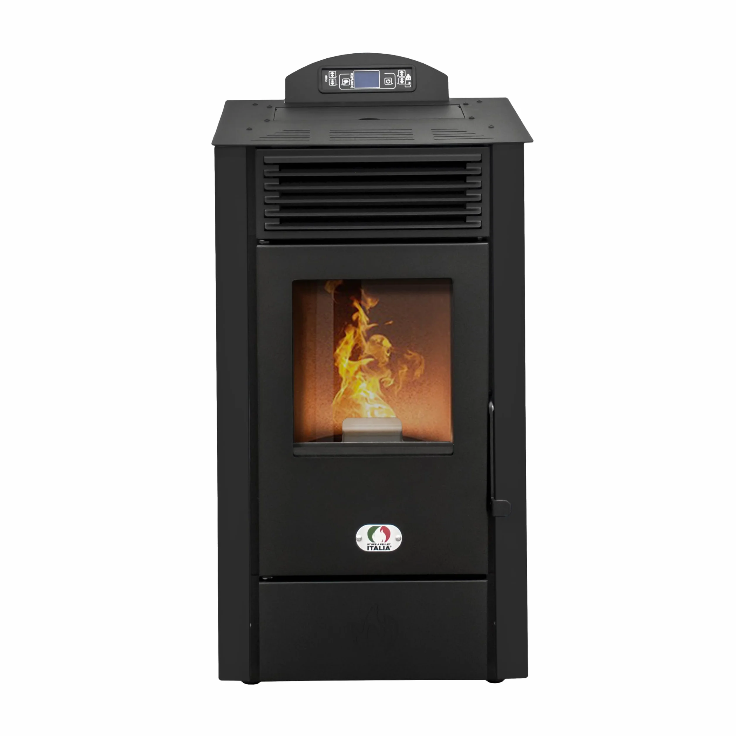 STUFE A PELLET ITALIA California 8 KW WiFi | Pelletöfen Effizienz 91% Heizt 70m² Autonomie 20 Std. Programmierbar WiFi-Steuerung 5 Geschwindigkeiten und Kräfte Kompaktes Design 24 M Garantie Schwarz