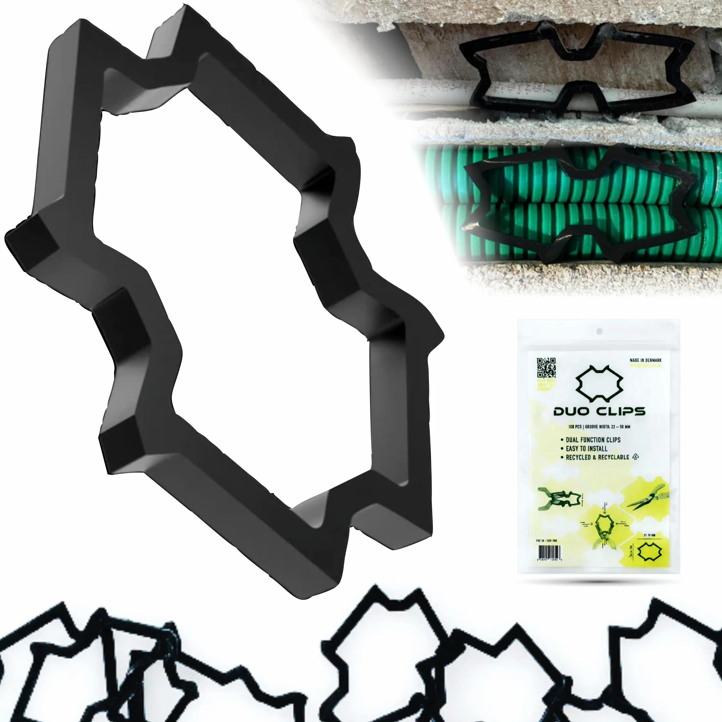 DUO CLIPS 100 Stück Kabelhalter Universal 22–50 mm Schlaufendübel | Kabelclip, Dübelklemmschelle, Kabelbefestigung, Stecklaschen, Clip für Kabel, Halterung für Leitungen und Rohre (100)