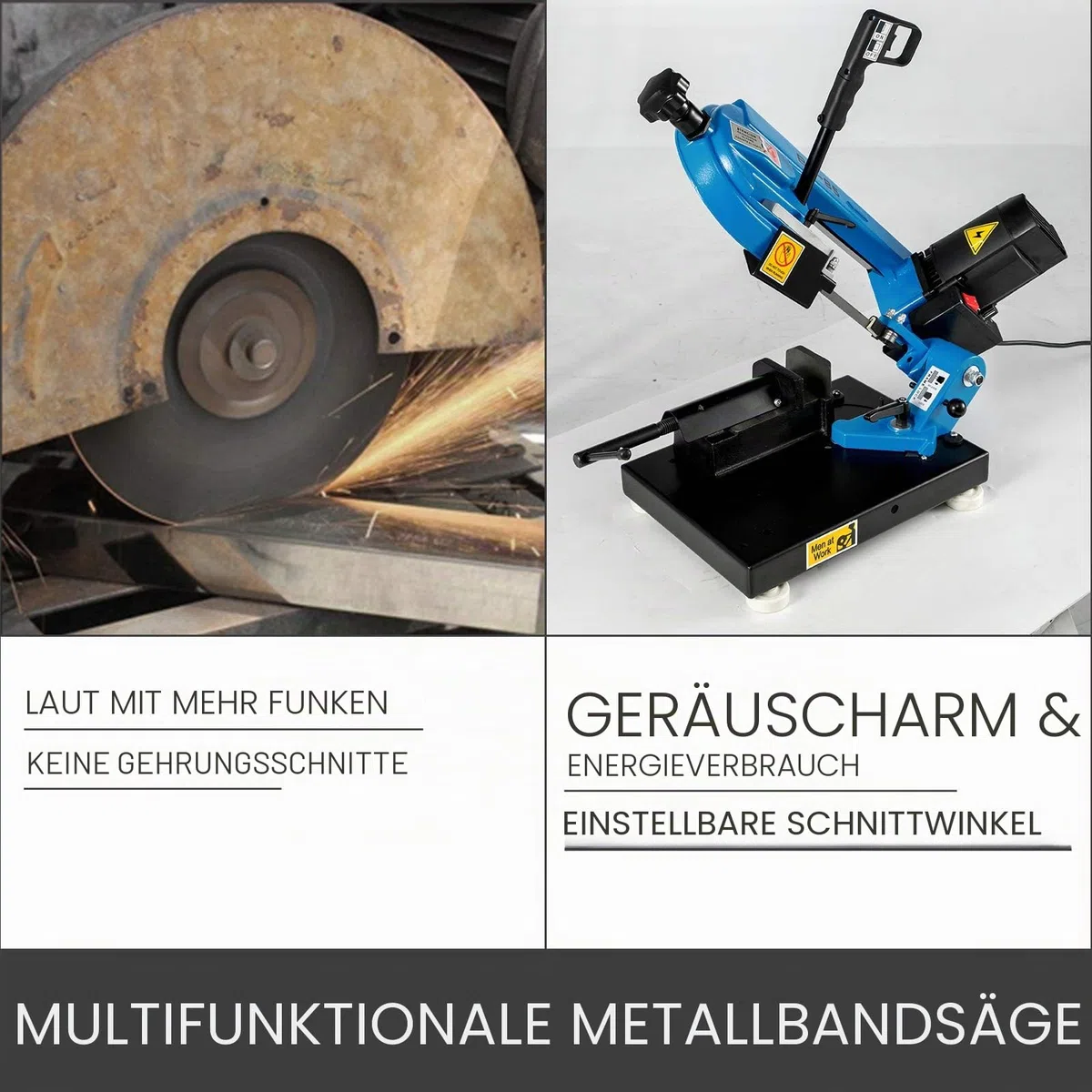 VEVOR Metallbandsäge 1000W zum Schneiden von Holz Metall Glasfaser Kunststoff