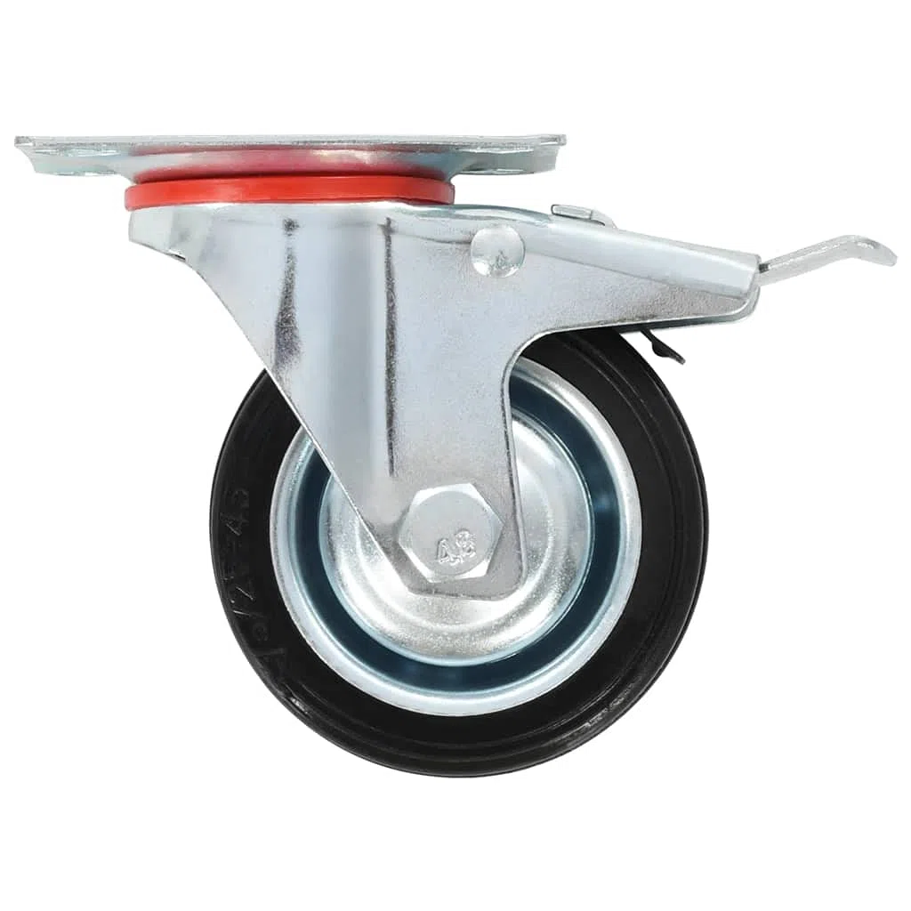 Lenkrollen Set 4 Stk 75 mm aus Gummi und Eisen mit Zinkbeschichtung, leise laufende Möbelrollen mit Doppelbremsen, 50 kg je Rolle für Werkbank Wagen Regal und Pflanzenständer
