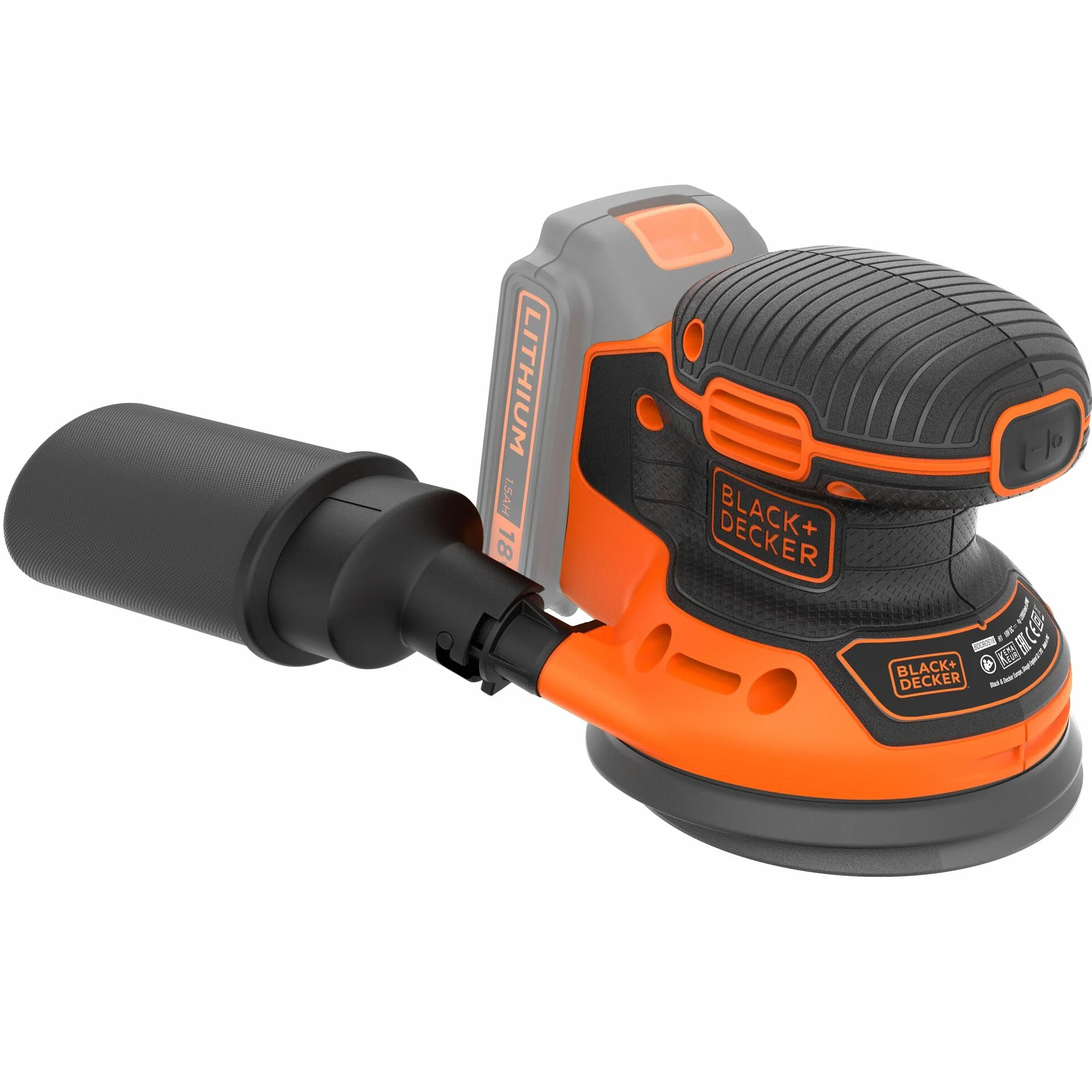 Black+Decker Akku-Exzenterschleifer / Schleifmaschine (18V, mit Staubfangbehälter, zum Schleifen/Polieren, ergonomische Multi-Positionsgriffflächen, Lieferung ohne Akku und Ladegerät), Schwarz, Orange