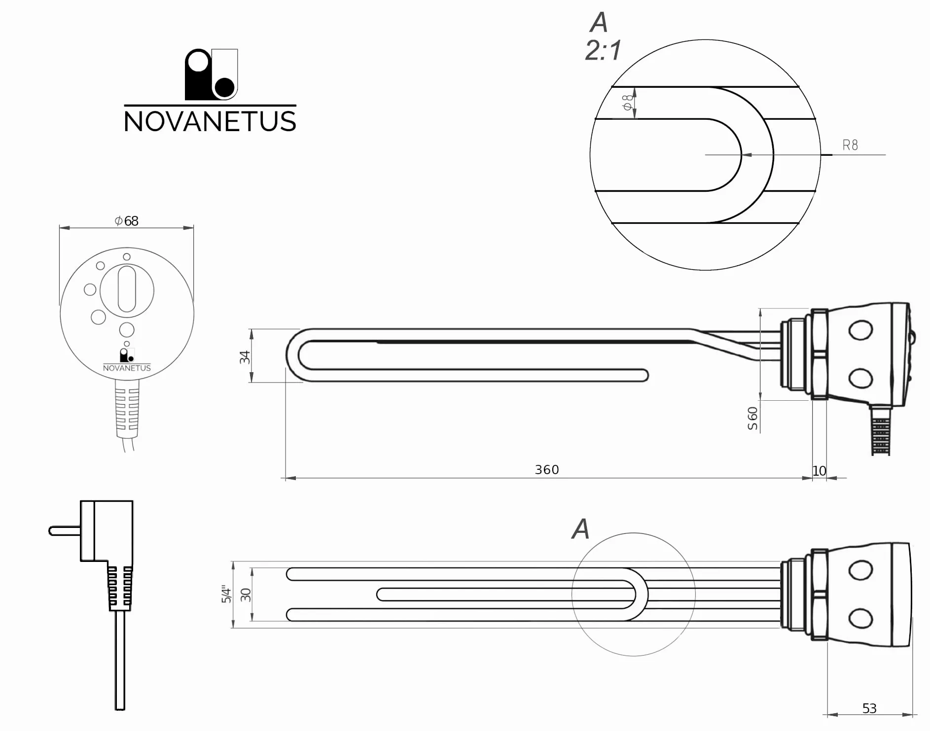 GEBN 5/4" 3kW 3000W 230V Heizstab Heizpatrone Heizelement aus INCOLOY 825 für EDELSTAHL und emaillierte Wasserspeicher Boiler Warmwasserspeicher Wasserheizung Heizungsspeicher mit Thermostat