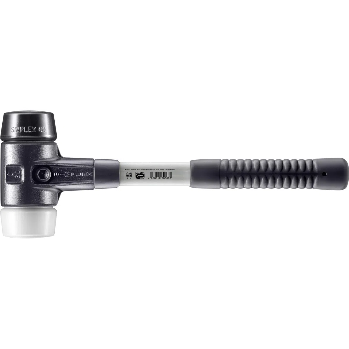 SIMPLEX-Schonhammer, Gummikomposition/Superplastik; mit verstärktem Tempergussgehäuse und Fiberglasstiel | D=60 mm | 3727.060