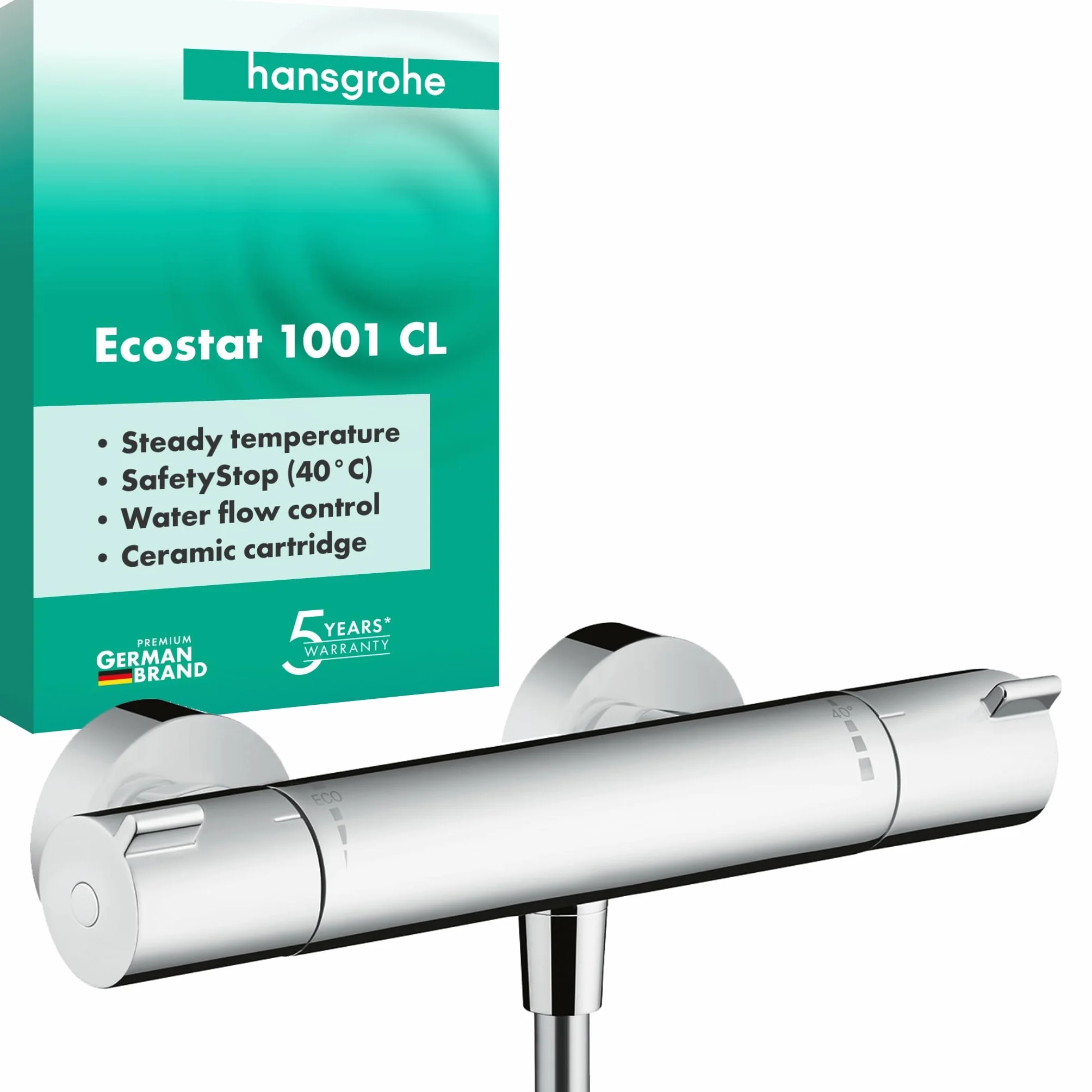 hansgrohe Ecostat 1001 CL - Duschthermostat Aufputz, Duscharmatur mit Sicherheitssperre (SafetyStop) bei 40° C, Thermostat-Armatur für die Dusche, Mischbatterie für 1 Verbraucher, Chrom, 13211000