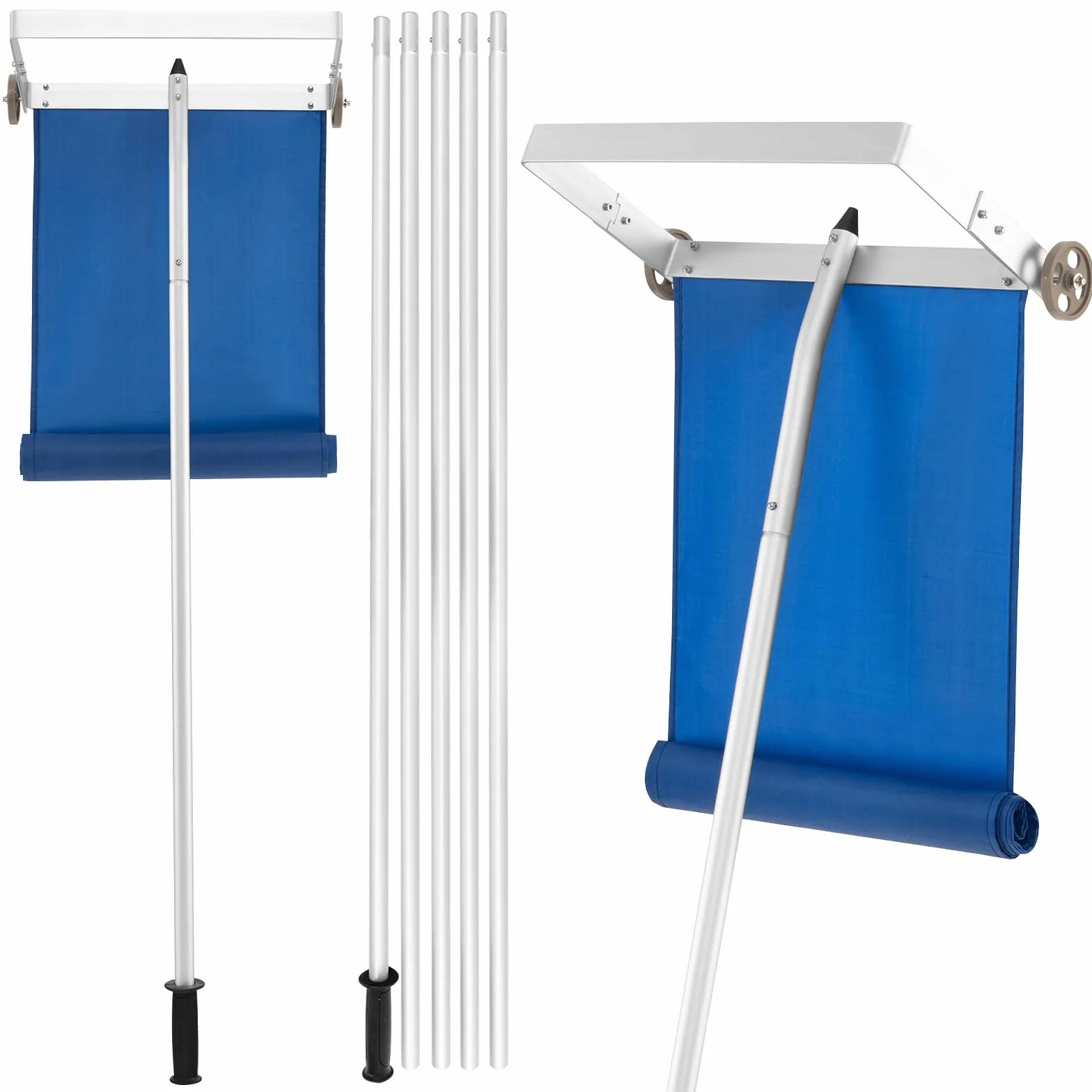 COSTWAY Schneeräumer mit Rollen für Dach, Dachschneeräumer mit Teleskopstiel, rutschfestem Griff, Dachräumer, Schneeschaufel, Schneeschieber aus Aluminium, Einstellbereich 151-611 cm