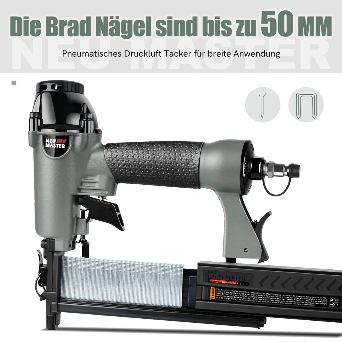 NEU MASTER Druckluftnagler, 2 in1 Drucklufttacker mit Transportkoffer inkl. 800 Nägel und 200 Klammern für Werkstatt und Haus