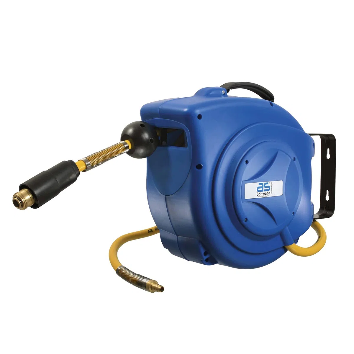 as - Schwabe automatische Druckluftschlauchtrommel 12 bar – 10 m PVC-Schlauch, 1 m Anschlussschlauch - Aufroller mit Schlauchstopp und Verschlusskupplung - Blau, 12612