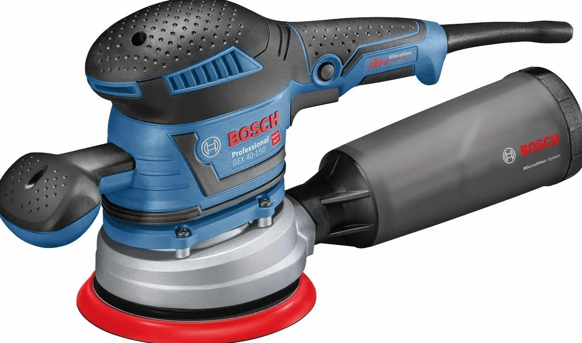 Bosch Professional Exzenterschleifer GEX 40-150 (inkl. Staubbox, Schleifteller-⌀ 150mm, Netzschleifblatt M480, Winkelschraubendreher, L-BOXX)