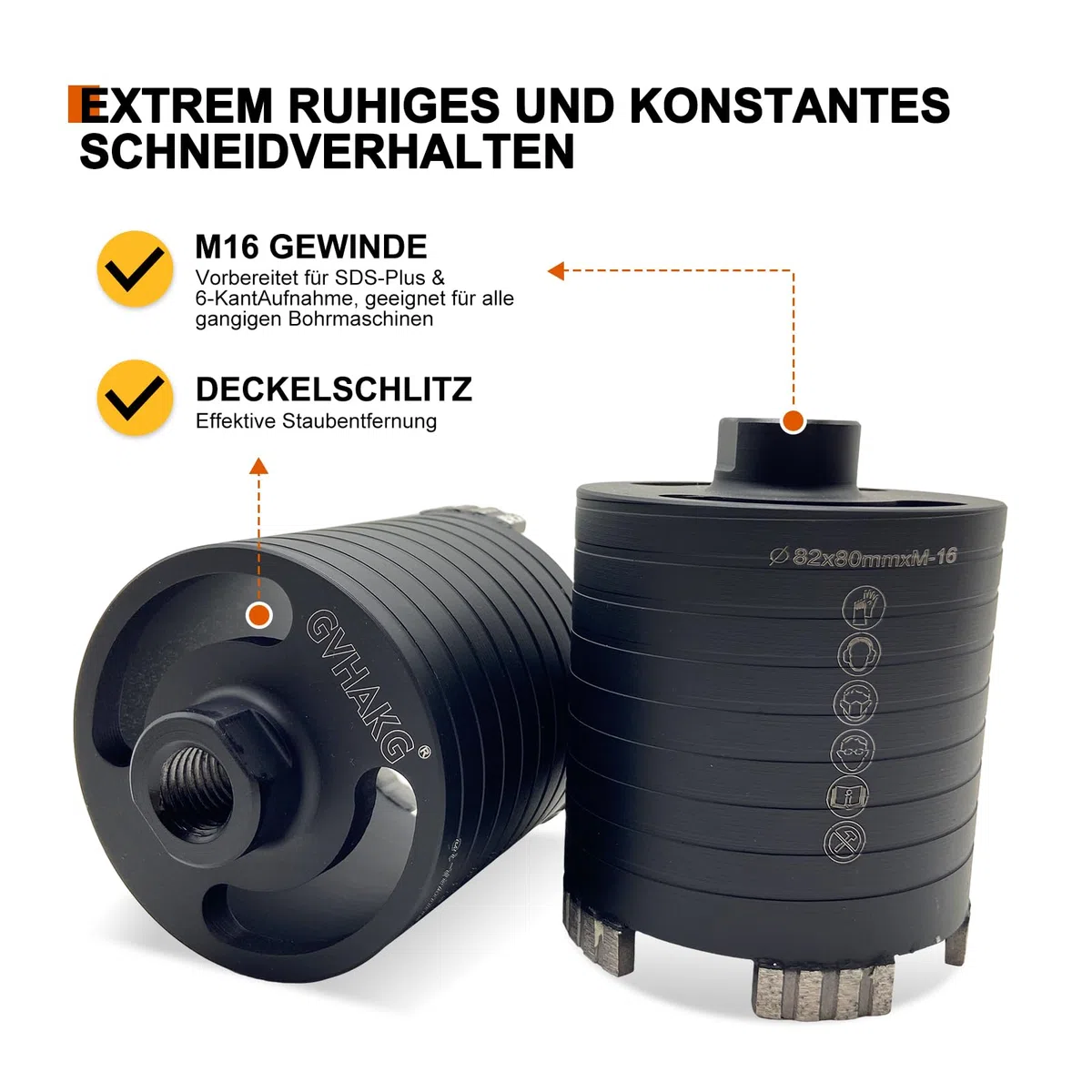 Diamantbohrkrone,Dosensenker Kernbohrkrone,SET 82mm Segmenthöhe 10mm, mit Zentrierbohrer 10x120 mm, von Elektro-Unterputzdosen in Beton, Mauerwerk und Stein