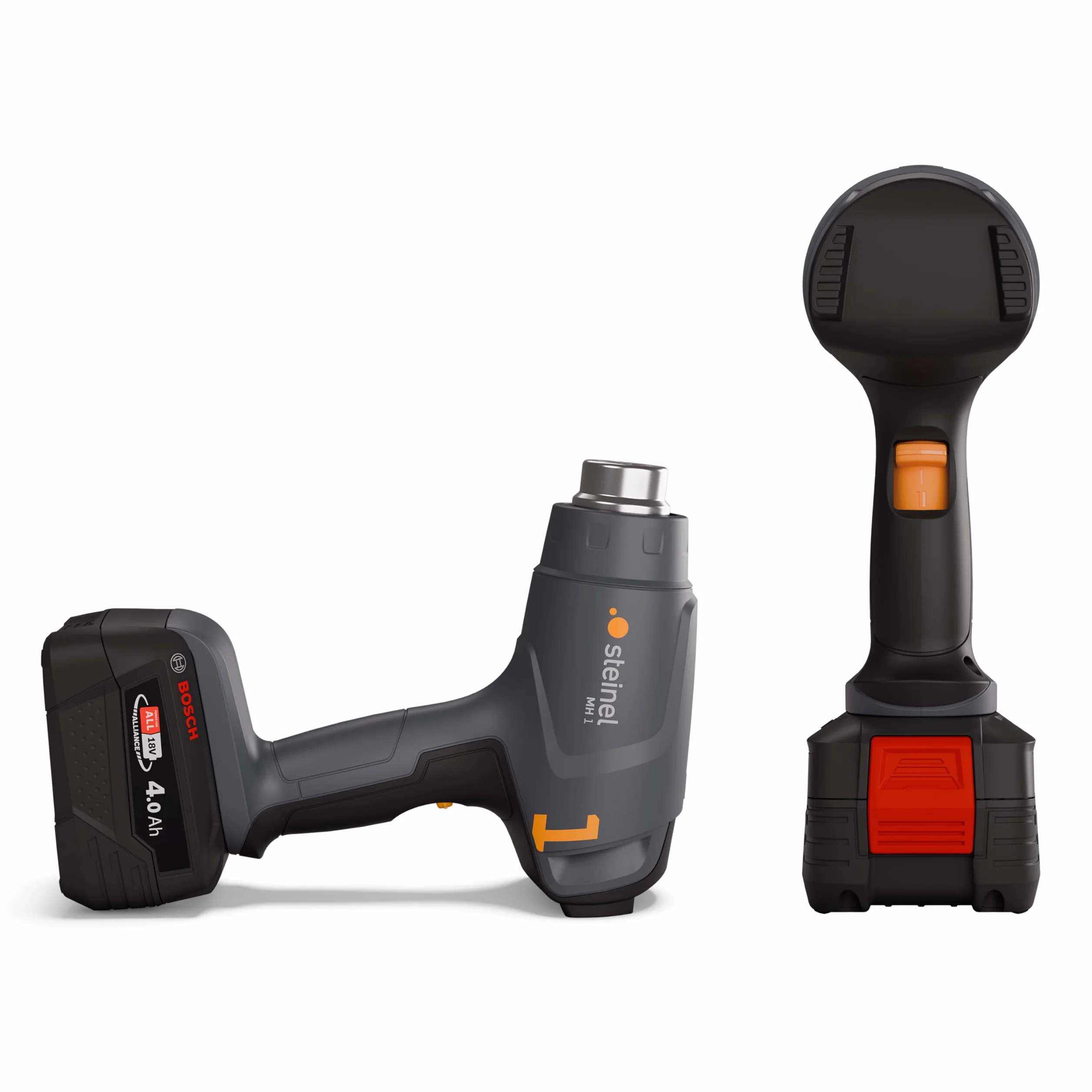 Steinel Akku Heißluftpistole MH 1 Set, inkl. 4.0 Ah 18V Bosch PFA Akku, Heißluftfön kabellos, 2 Temperaturstufen 300°C/450°C, zum Löten und Schrumpfen