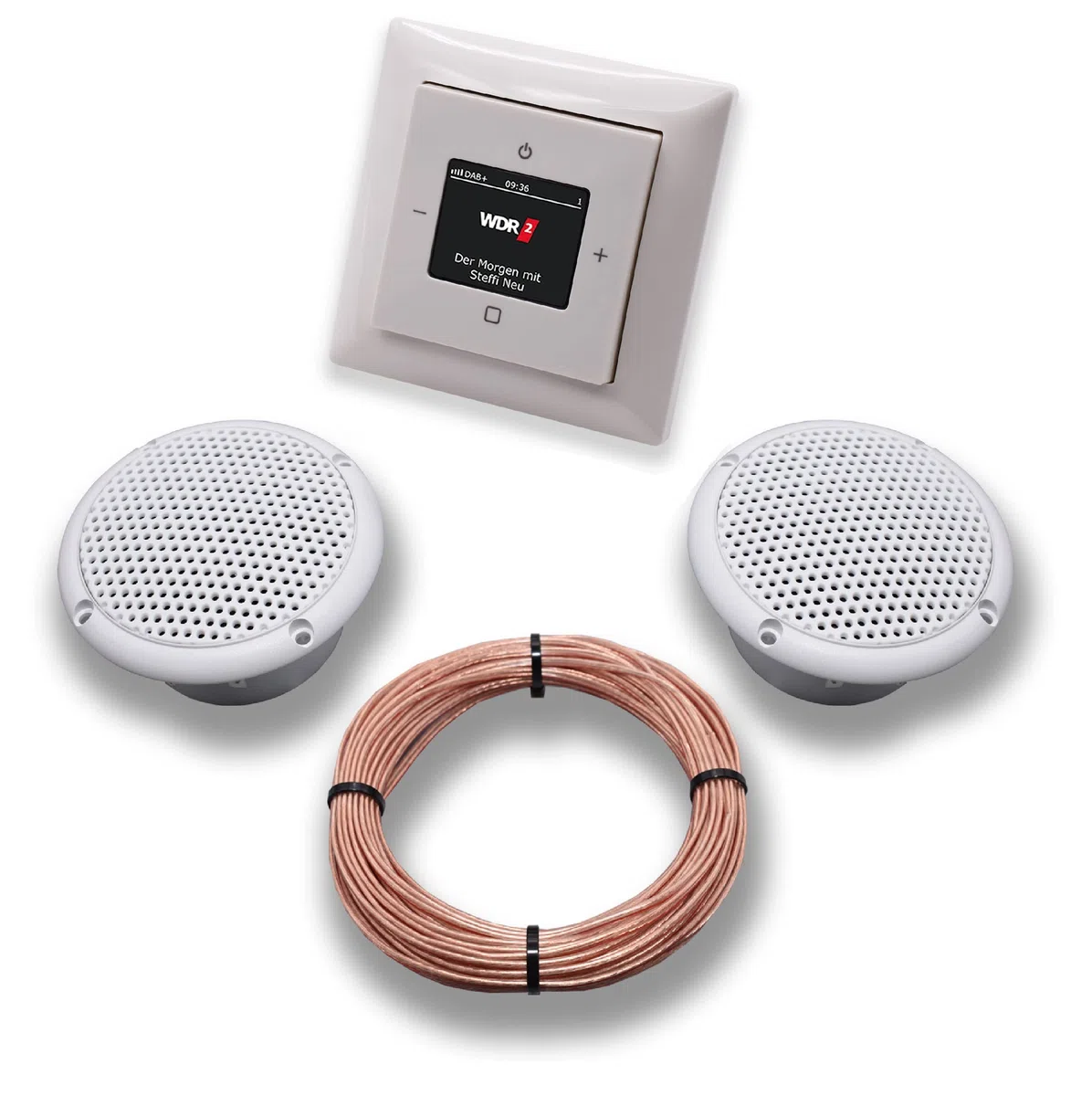 DAB+ Unterputz Unterputzradio DAB Plus 8215 U – 101 Balance Si alpinweiß - Komplettset + 2 x Deckenlautsprecher Feuchtraum Badezimmer + 20 Meter Lautsprecherkabel 2x0,75 mm² 8215U-101