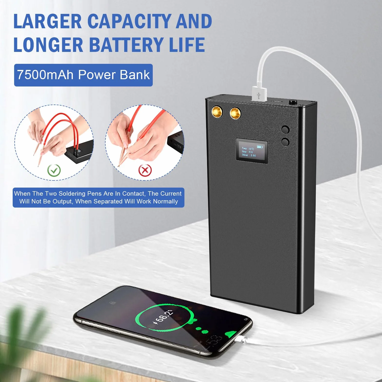 Punktschweißgerät 7500mAh 70 Gänge einstellbar DIY Punktschweißmaschine LCD Bildschirm mit 5m Nickelblech für Akku Tragbares digitales Punktschweißgerät Spot Welder