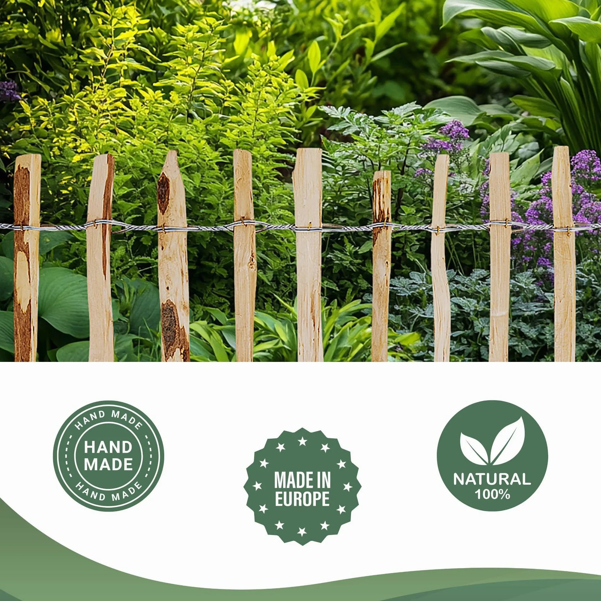 Creative Home Staketenzaun 60cm hoch und 5m lang | Lattenabstand 7-9 cm | Haselnusszaun | Rollzaun | Gartenzaun Holz Holzzaun | Zaun Garten Ideal als Rasenkante Blumenbeet Umrandung aus Haselnuss