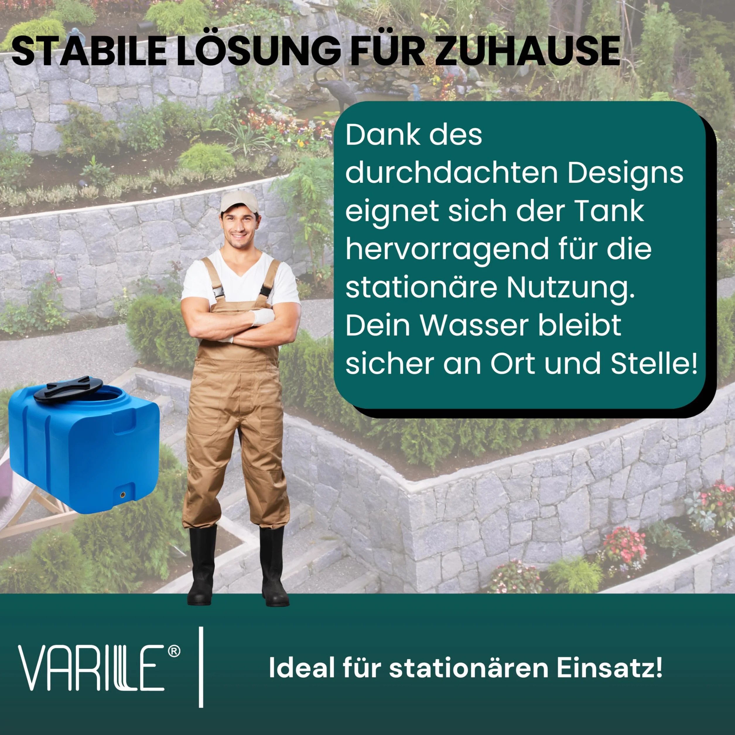 Varile 200L Trinkwassertank in Blau – Lebensmittelecht, BPA-frei, UV-beständig, mit 3/4" Messinggewinde für vielseitige Nutzung