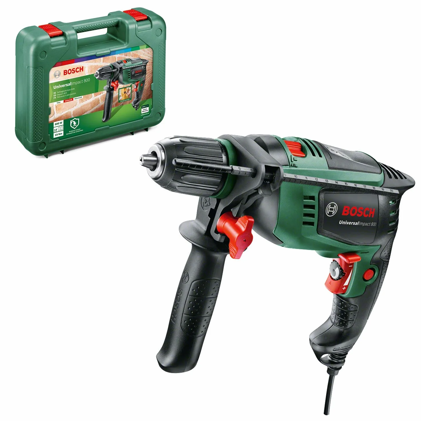 Bosch Schlagbohrmaschine UniversalImpact 800 (800 Watt, Koffer) Battery Powered, Green