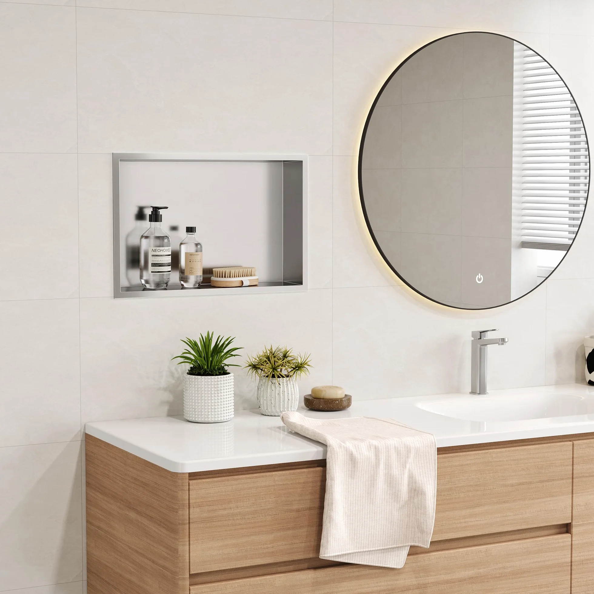 Neodrain Wandnische Dusche 304 Edelstahl Duschnische 45 x 30 cm Einbaunische Lagerung für Badezimmer, Gebürstet