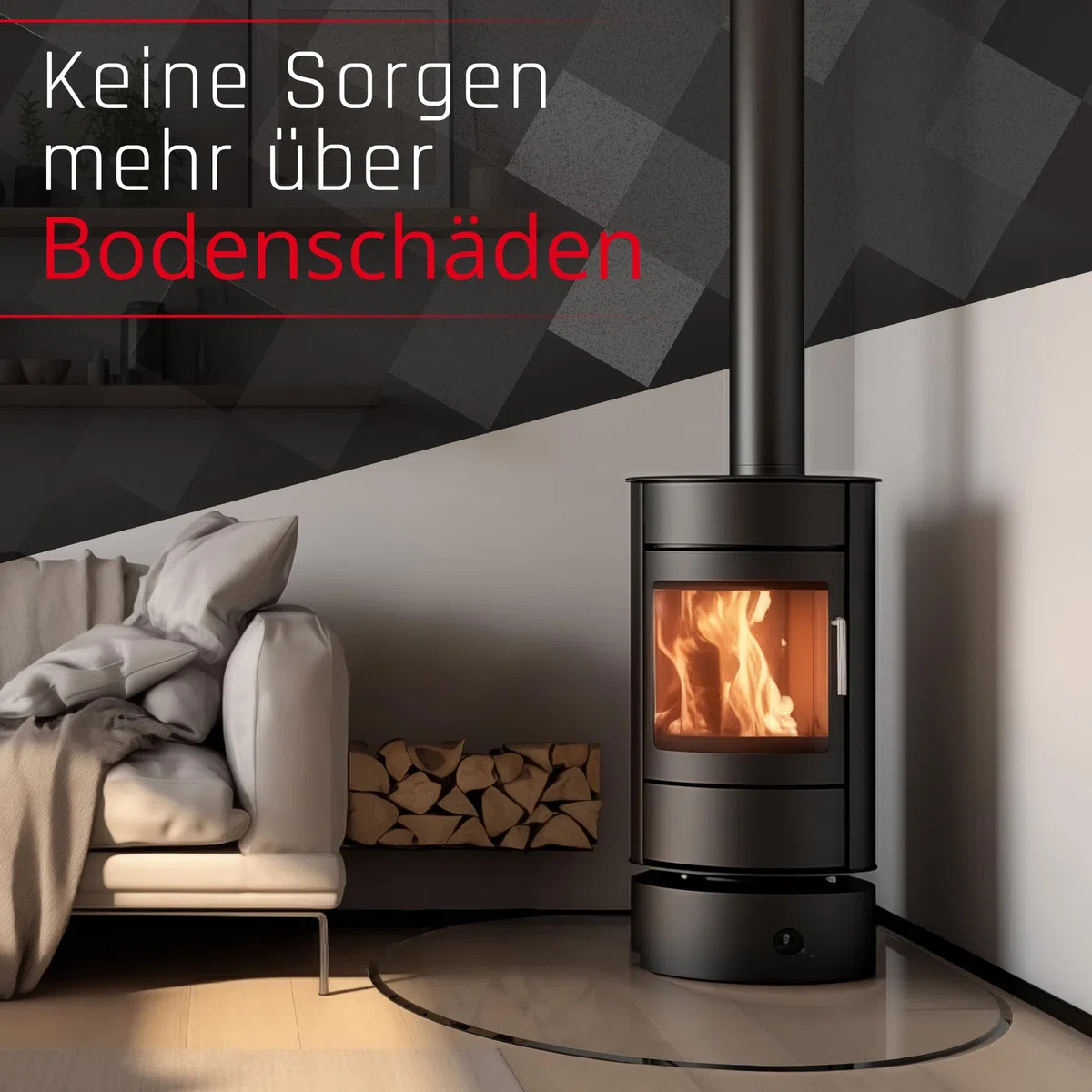 BIJON Funkenschutz-Platte mit Facettenschliff, Glasplatte Kaminofen, Kaminschutz mit ESG Sicherheitsglas, Kamin Glasplatte, Tropfenbogen 110 x 110 cm, 8mm