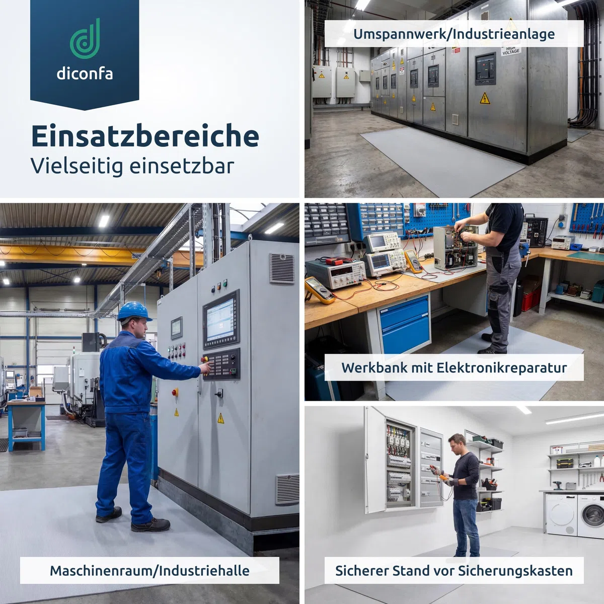 diconfa Elektriker Gummimatte Isoliermatte VDE 3mm grau bis 30000 Volt - BREITE 0,1m bis 1,2m - LÄNGE 0,05m bis 10m - Auswahl 100cm x 205cm - Standort Schutzmatte Bodenbelag elektrisch isoliert