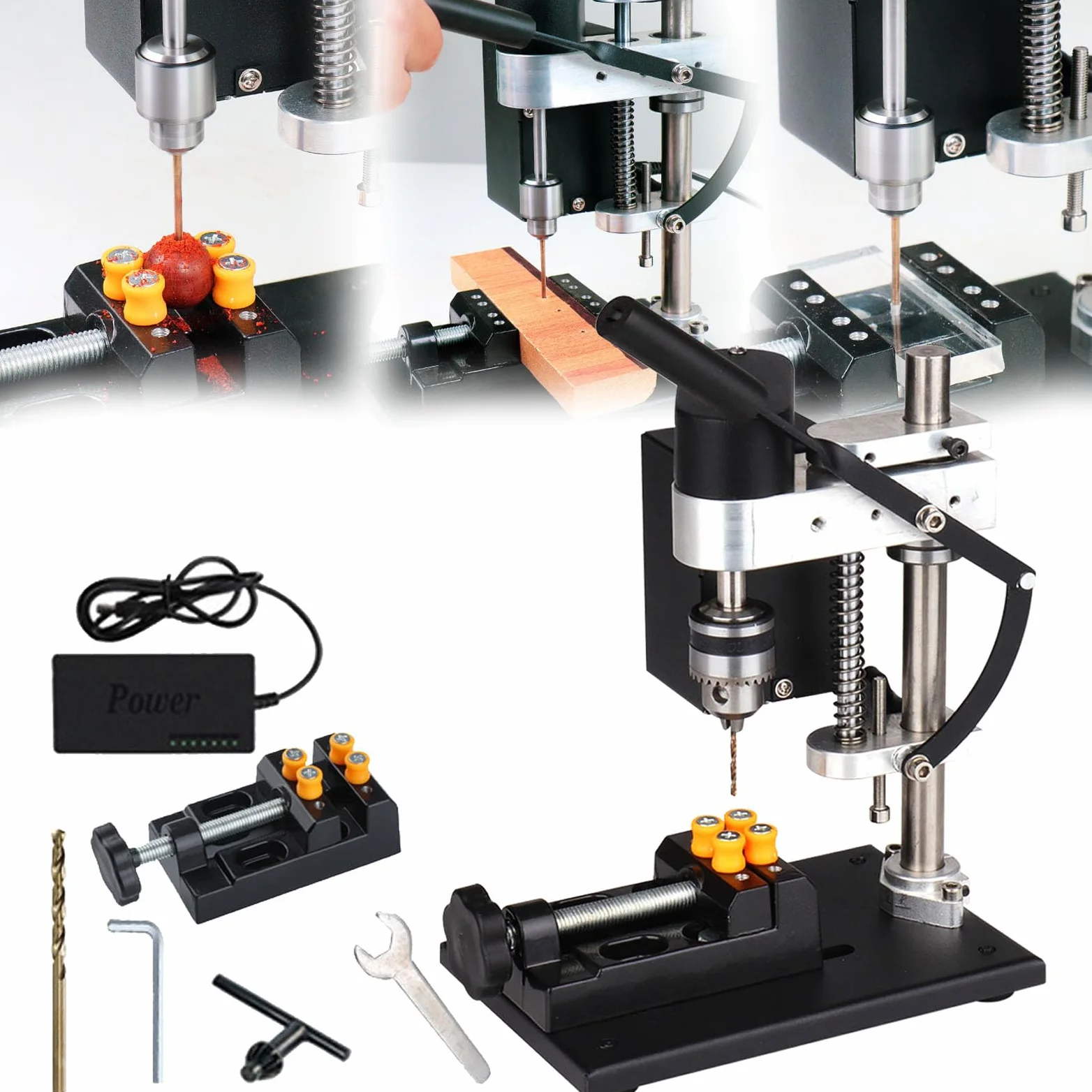 Standbohrmaschine, 250W Mini Tischbohrmaschine Ständerbohrmaschine 7 Gang Einstellbare Geschwindigkeit Bohrfutter mit Einer Spannweite 0,3-4mm 50mm Höhenverstellung für Metall Holz Acryl Aluminium