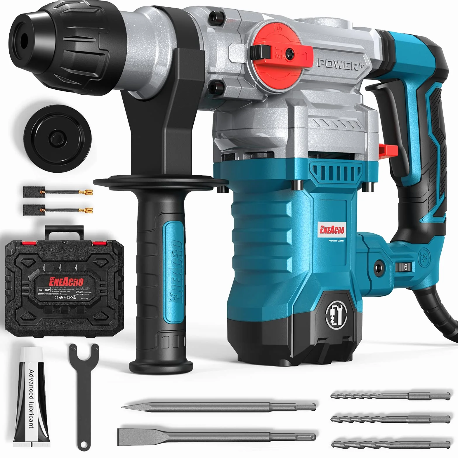 ENEACRO SDS-Plus Bohrhammer, 1500W 6Joule Abbruchhammer 6 Variable Geschwindigkeit 0-920U/Min mit 4 Funktionen, Anti-Vibrationsgriff und Sicherheitskupplung, 32 mm Bohrleistung in Beton