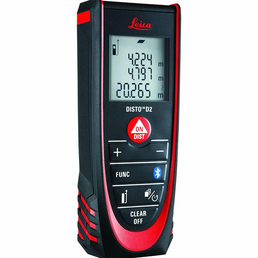 Leica DISTO D2 – funktioneller Laser Entfernungsmesser mit Bluetooth (App-Nutzung) für Distanz-, Flächen- und Volumenmessungen (Innenbereich & automatische Endstückerkennung)