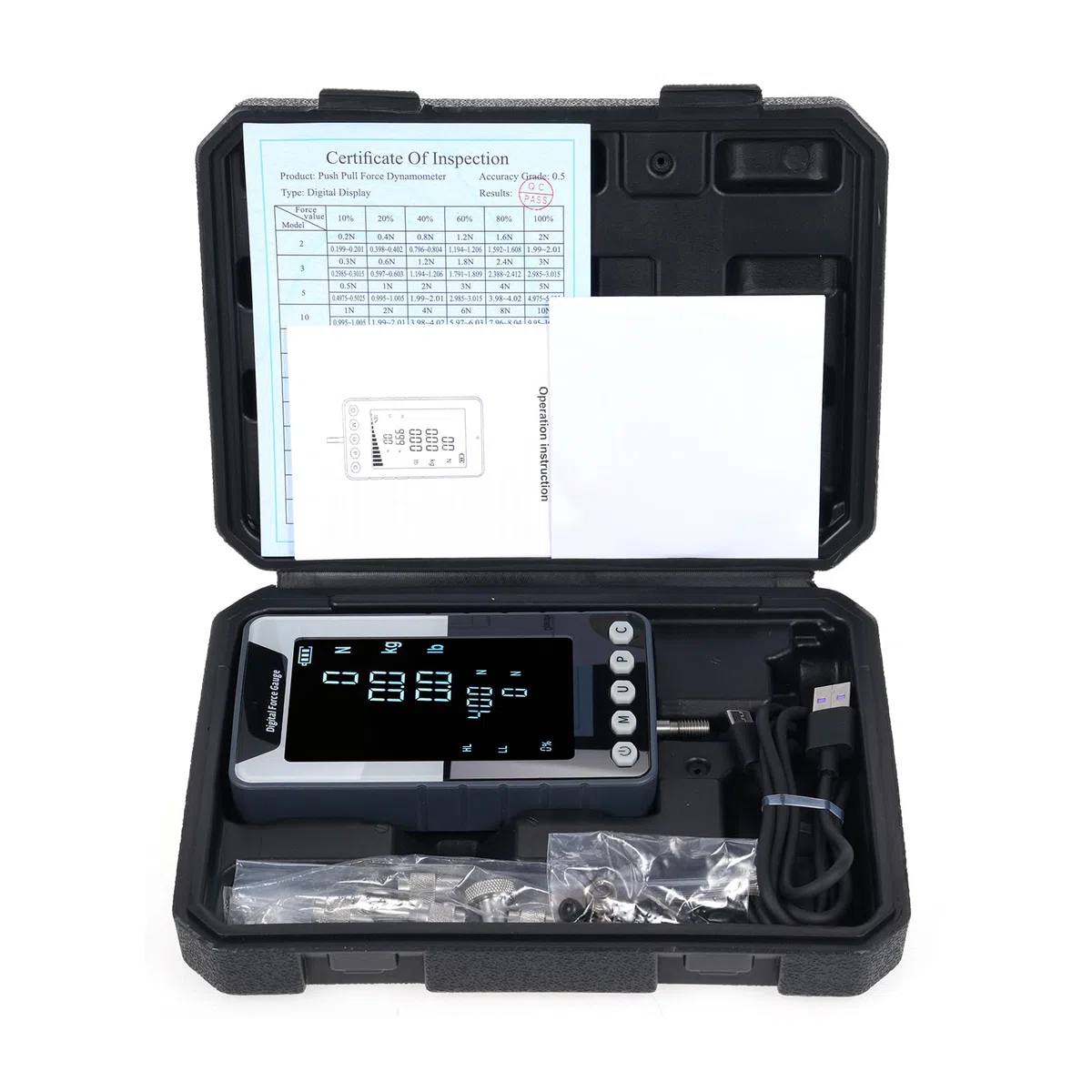 Digitales Kraftmessgerät, 500 N.m Push-Pull-Messgerät, tragbares Kraftmessgerät, Dynamometer mit 3 Einheiten N/LB/Kg, automatische LCD-Hintergrundbeleuchtung, automatische Abschaltung für Druck- und