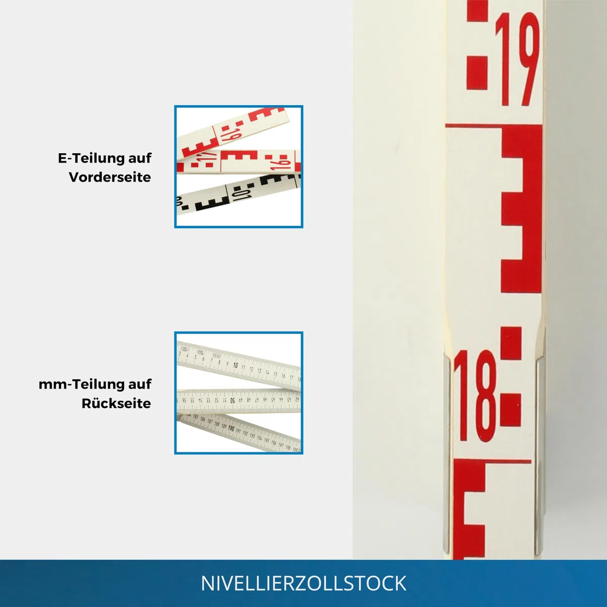 Nivellierzollstock 3 m Geometer-Maßstab mit E-Teilung und mm-Skala