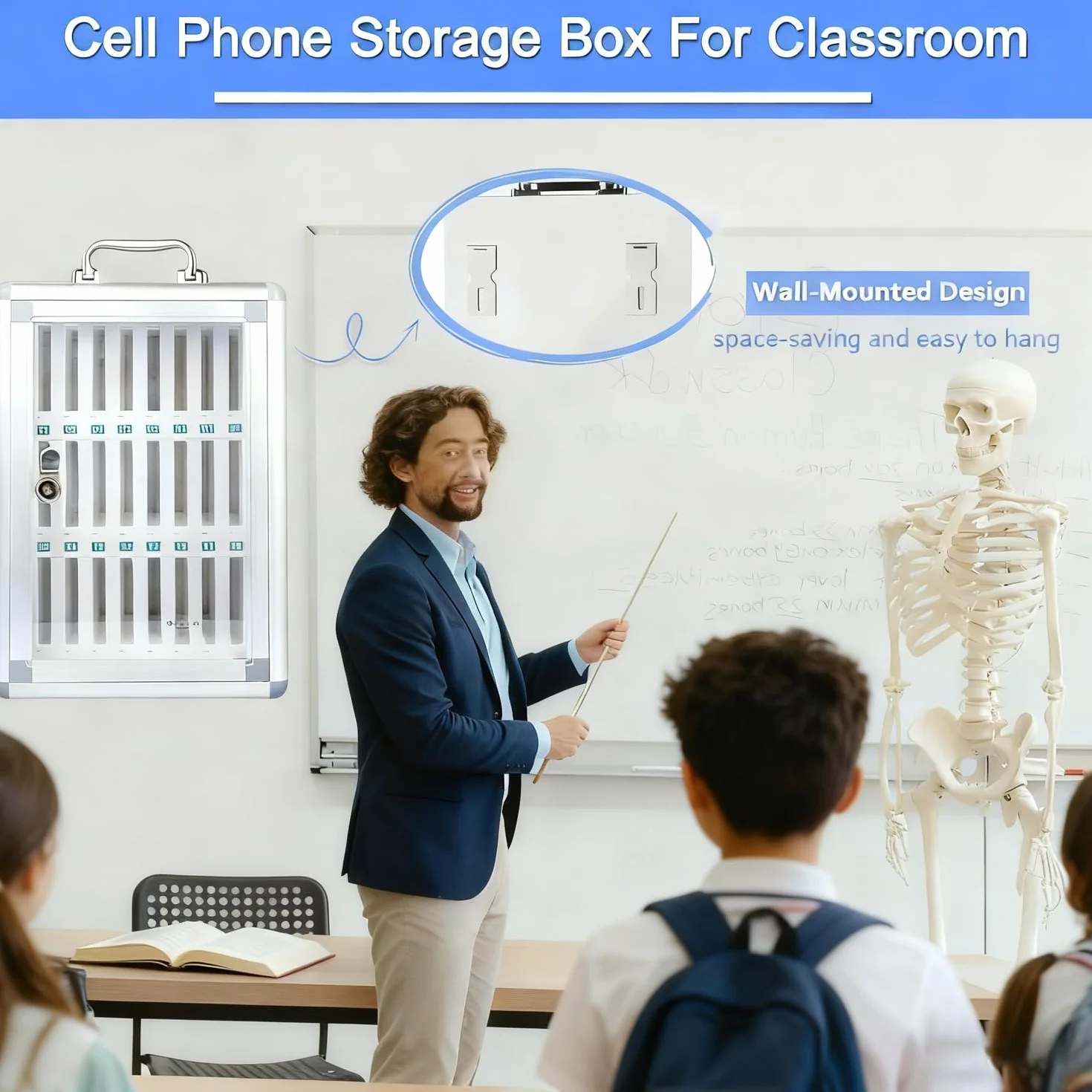 Handygarage für 24 Smartphones mit Lüftungslöchern | Handytresor zur sicheren Aufbewahrung | Handy Aufbewahrungsbox, silberfarbene Premium-Box mit verbesserter Kühlfunktion für Schule und Büro