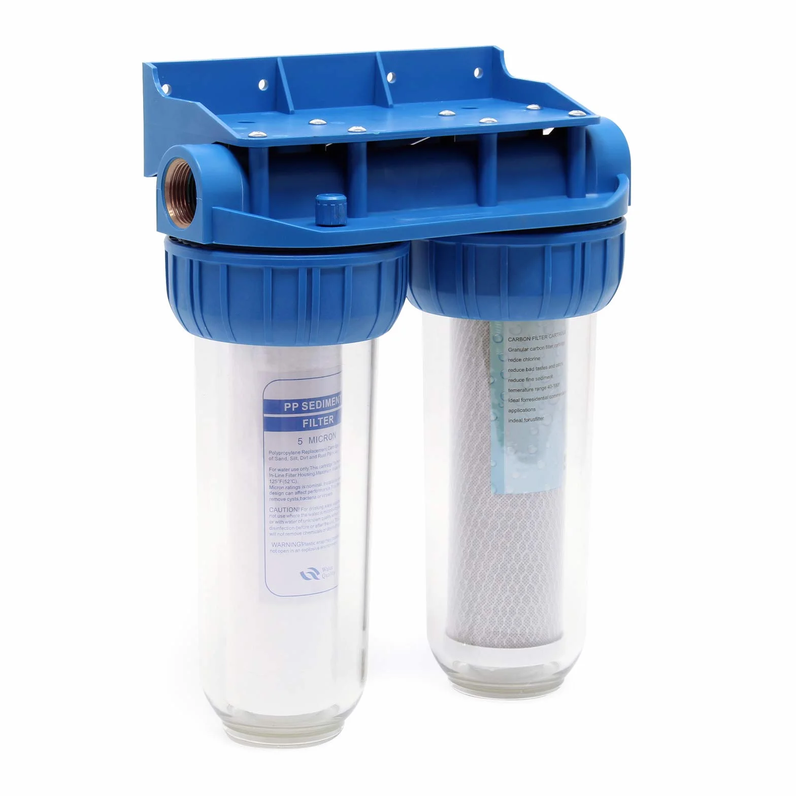 Naturewater NW-BR10B3 2 Stufen Wasserfilter Doppelfilter, 5 µ, 32,89 mm (1"), Ø62 mm PP Kartusche, Filter Wandhalterung, Filterschlüssel, Sedimentfilter Aktivkohleblock
