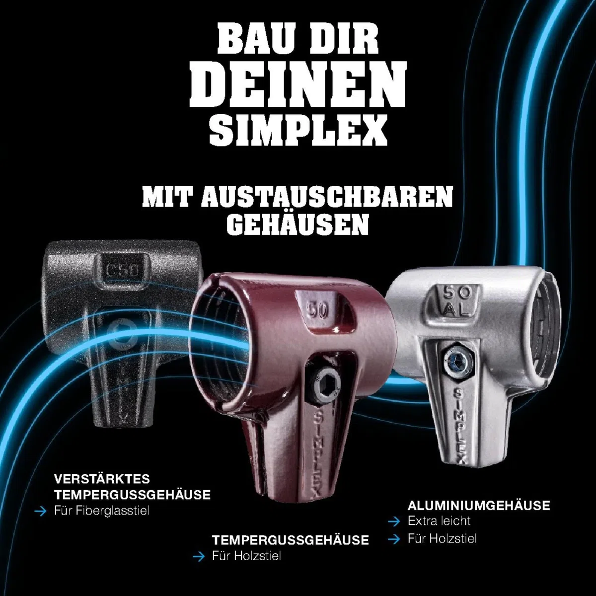 SIMPLEX-Schonhammer, Gummikomposition, mit Standfuß/TPE-soft; mit Tempergussgehäuse und hochwertigem extra kurzen Holzstiel | D=80 mm/Stielausführung=extra kurz | 3012.282