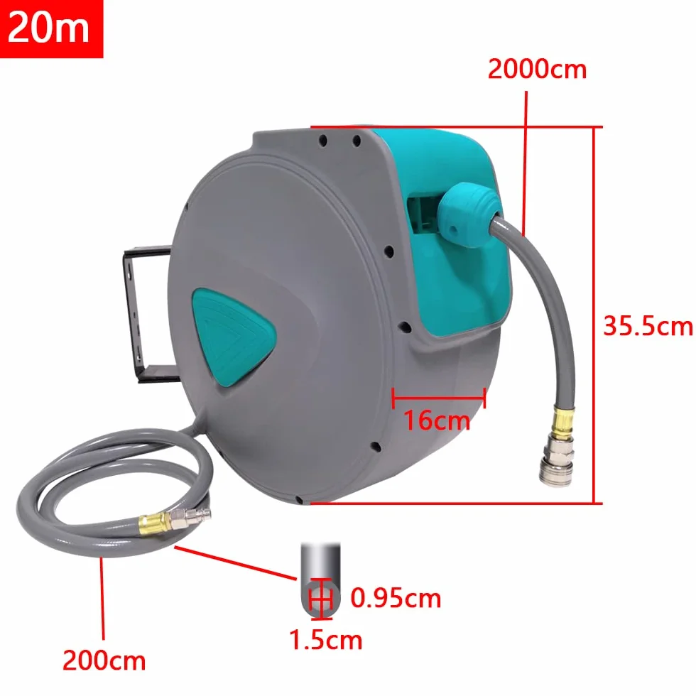HENGMEI 20m Druckluftschlauch Druckluft Schlauchtrommel 1/4" Trommel Wandschlauchhalter Aufroller automatisch Schlauchaufroller