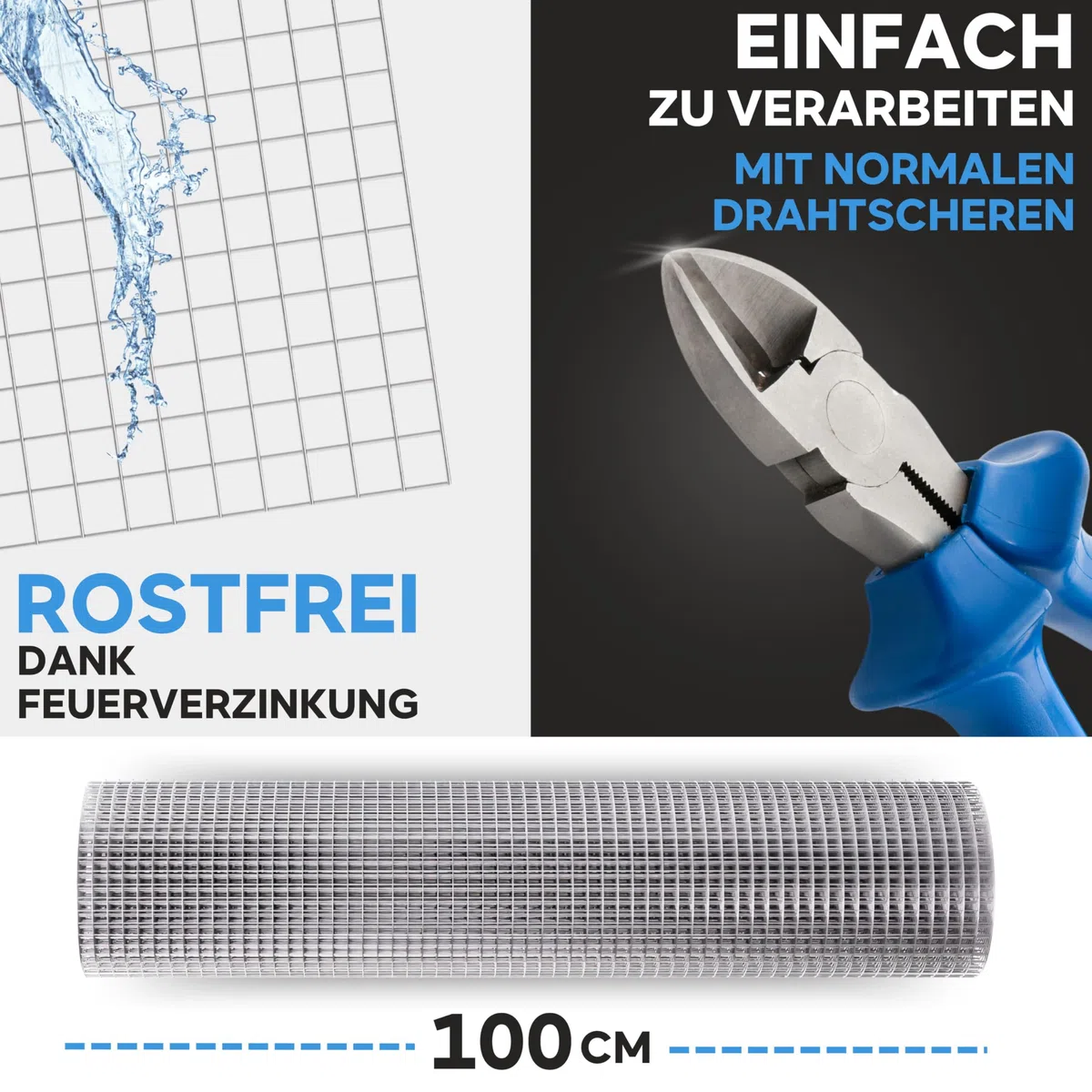 KrapTrap Volierendraht Drahtgitter, verzinkt, 20 m x 1 m, 12 x 12 mm, stabiler Kaninchendraht, Wühlmausgitter, Vogeldraht