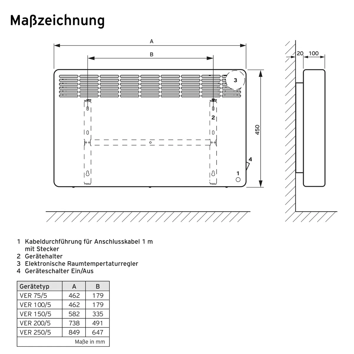 Vaillant eloMENT VER 200/5 Wandkonvektor für ca. 20 m2 (weiß), 230V, 2,0 kW Heizleistung, Elektroheizkörper für zuverlässige und schnelle Wärme, wandhängend, 0010023958