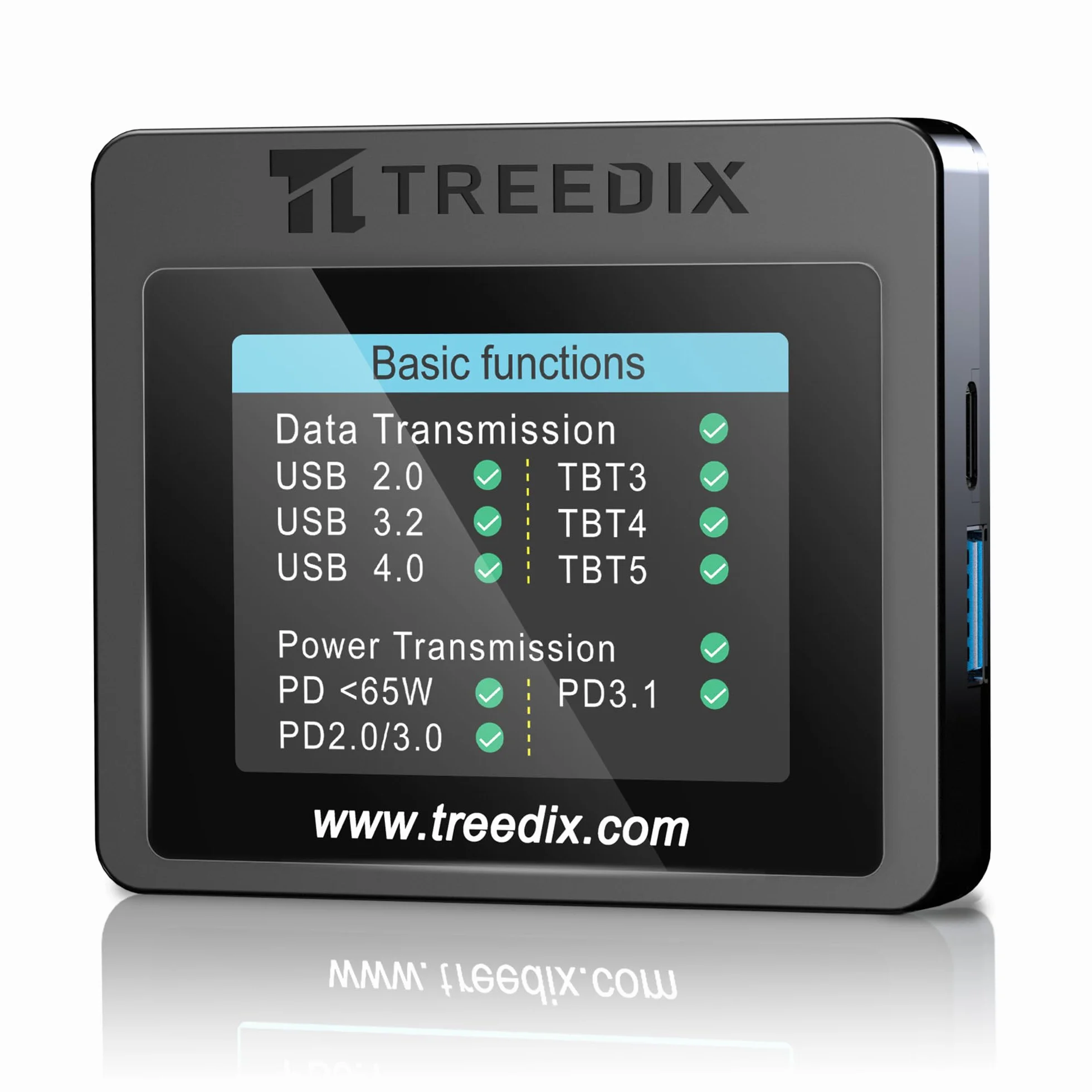 Treedix USB-Kabeltester, 2,4-Zoll-Farbdisplay USB-C-Kabeltester,USB-Tester unterstützt Kabeltests, Widerstandstests, Type-C eMarker für Lightning, Micro-B 2.0, Micro-B 3.0, Type-C, Mini-B