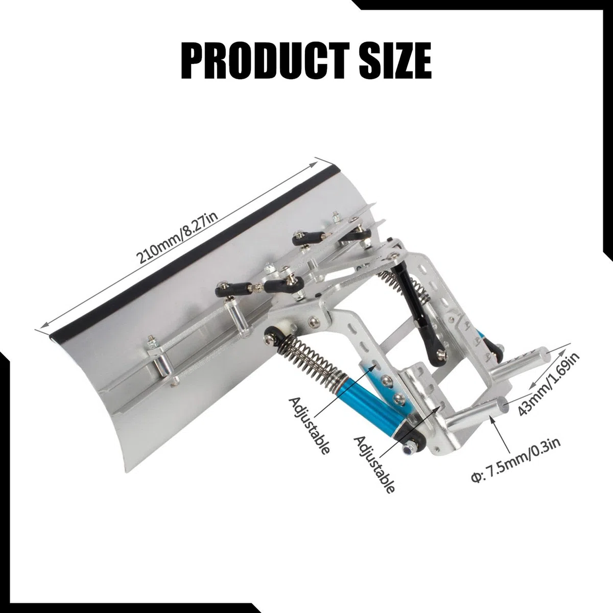 1/10 Metall RC Schneeschild Silber 21cm, Snow Plow Front Snow Shovel Snowplow, RC Schneepflug Schneeräumwerkzeug aus Aluminiumlegierung für SCX10 II 90046 SCX10 III Auto