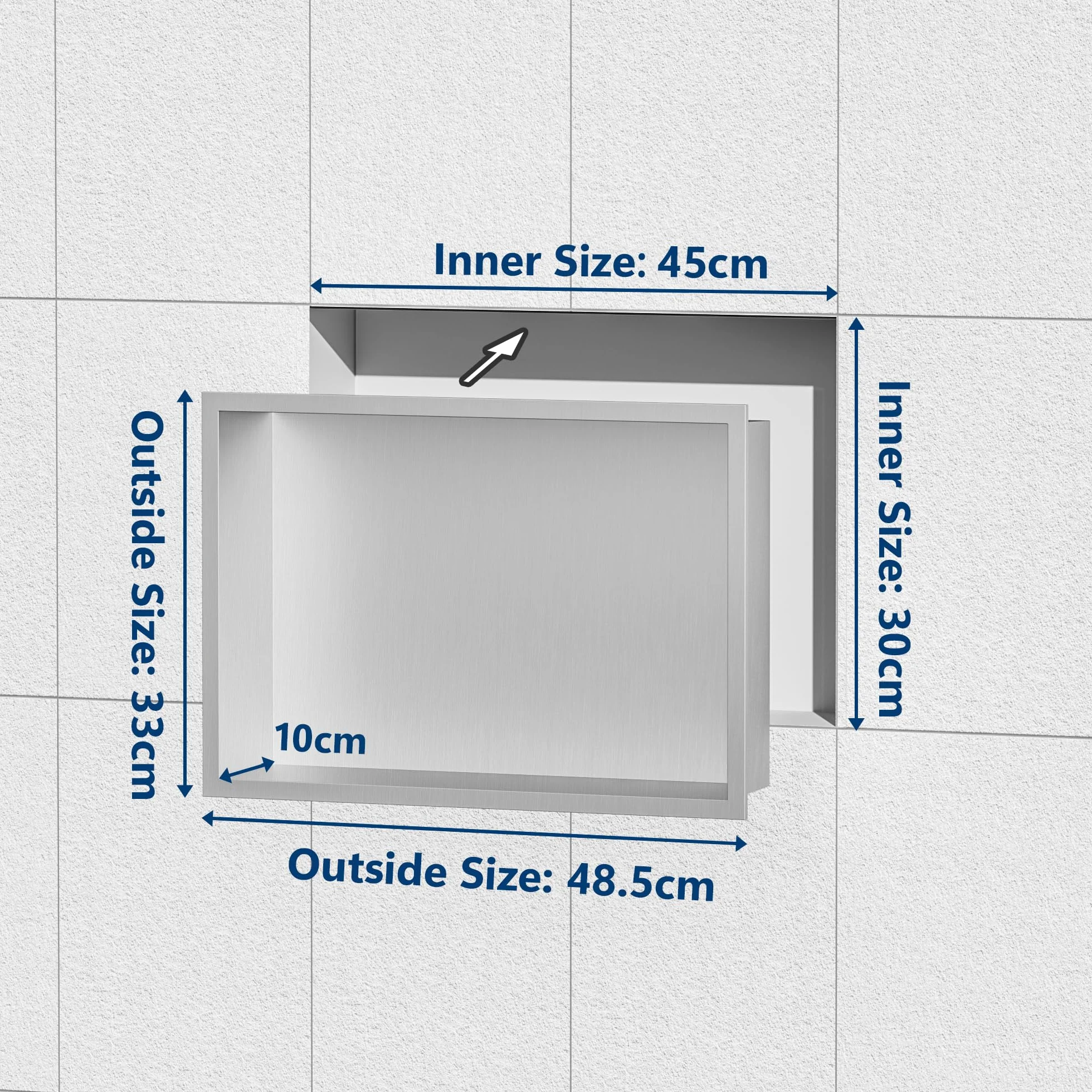 Neodrain Wandnische Dusche 304 Edelstahl Duschnische 45 x 30 cm Einbaunische Lagerung für Badezimmer, Gebürstet