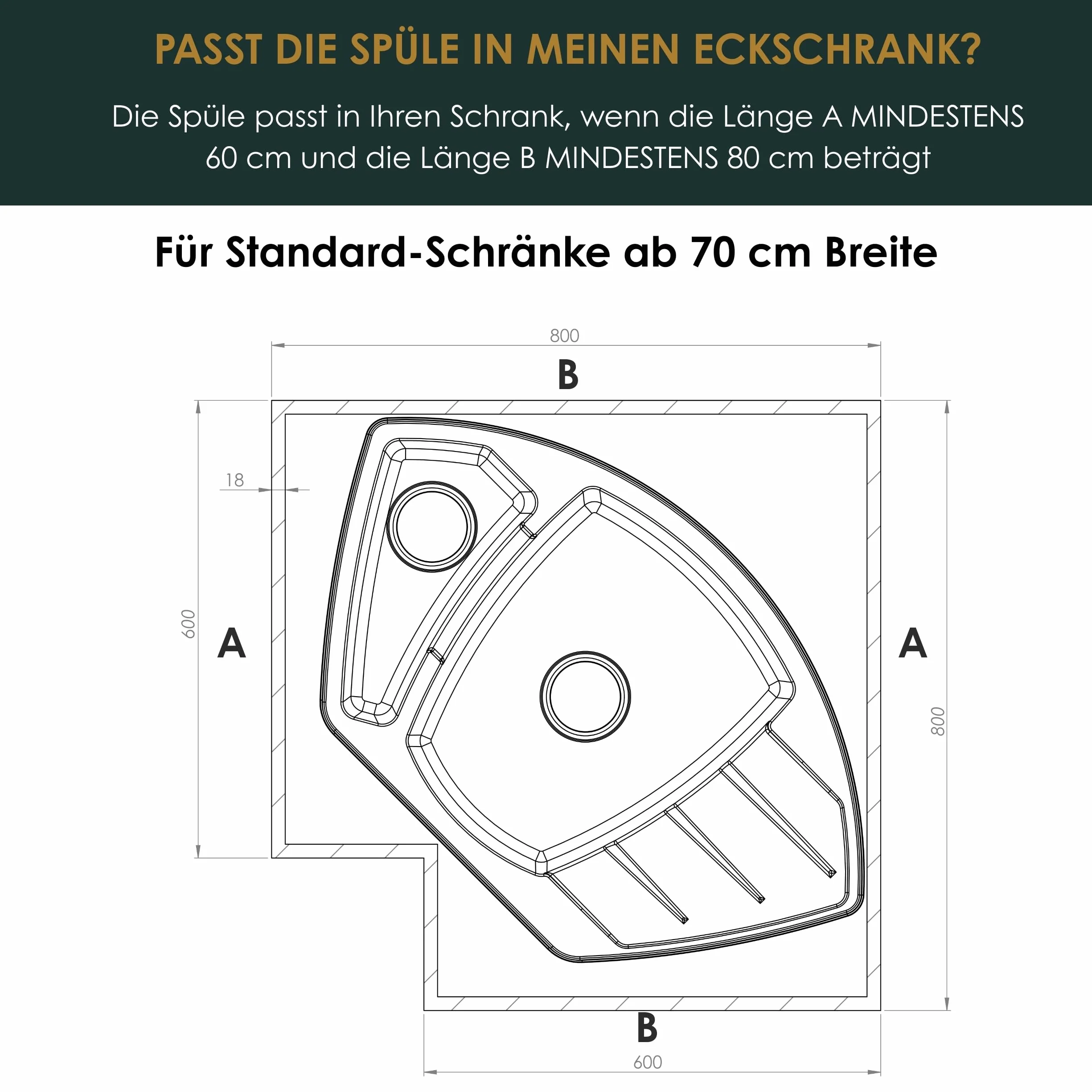 SINK Quality Eckspüle aus Granit 90x54 cm - Graphit – 1,5 Becken Einbauspüle mit Restebecken, Robust & Kratzfest, Inkl. Siphon & Imprägnierung, Küchenspüle ab 70 cm Unterschrank