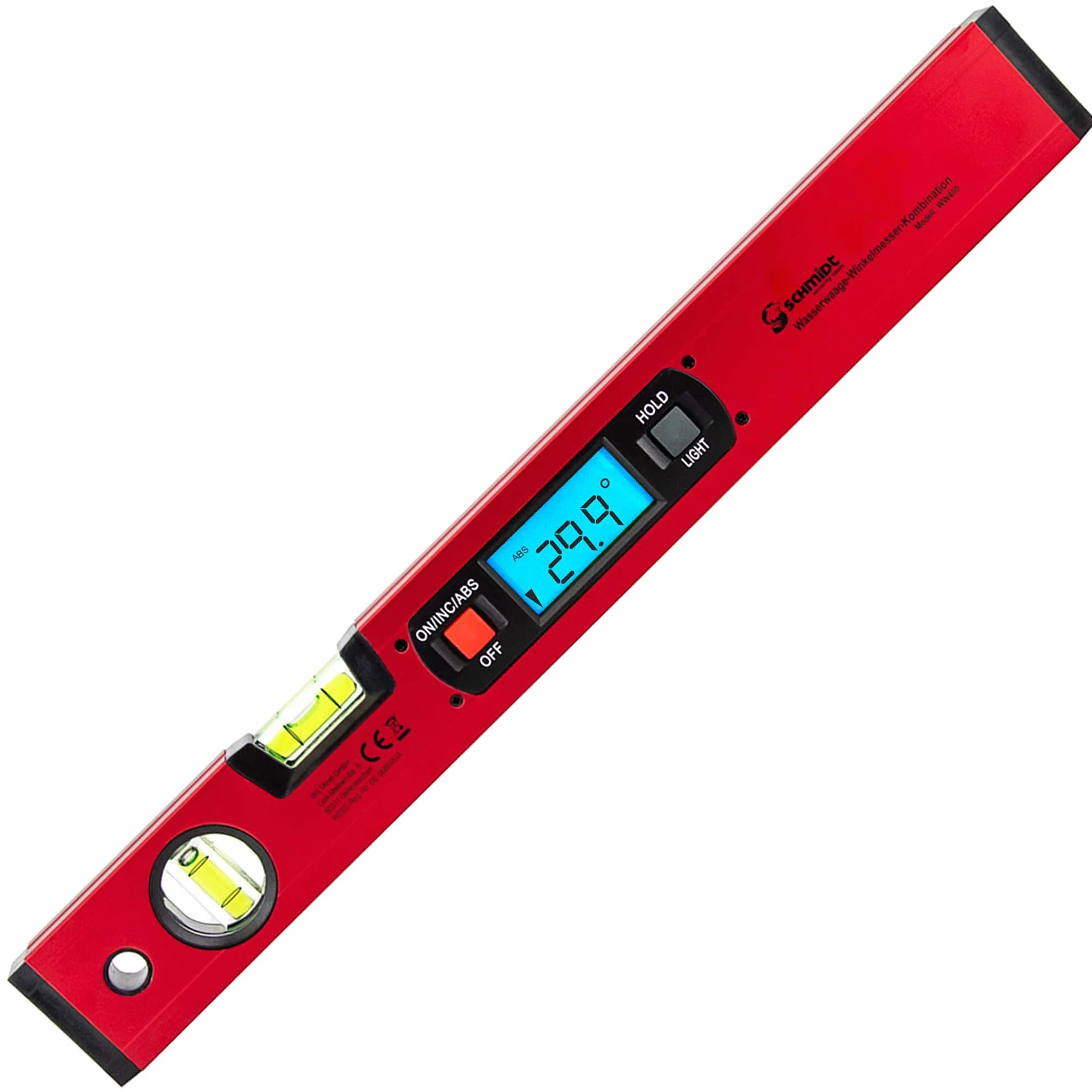 SCHMIDT security Tools Elektronik Wasserwaage Winkelmesser - Neigungsmesser - digital LCD-Anzeige - Kombimessgerät - Gradmesser- Vertikal- und Horizontal-Libelle - Winkelwaage - Magnetwaage