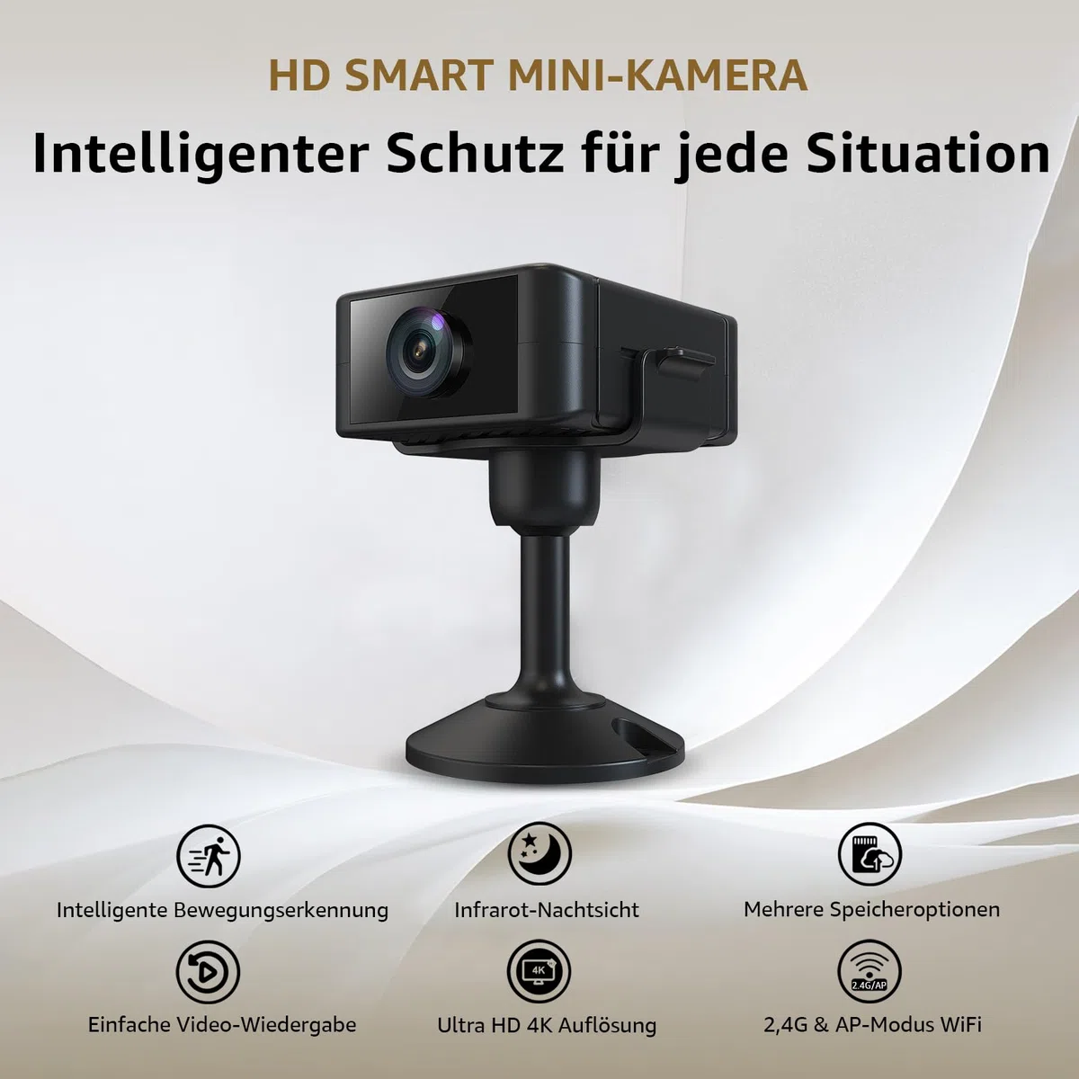 Mini Kamera, 4K HD WLAN Überwachungskamera Innen Für Live Übertragung Handy APP, WiFi Camera Nachtsichtkamera mit Bewegungsmelder/Lange Batterielaufzeit/Cloud-Speicherplat