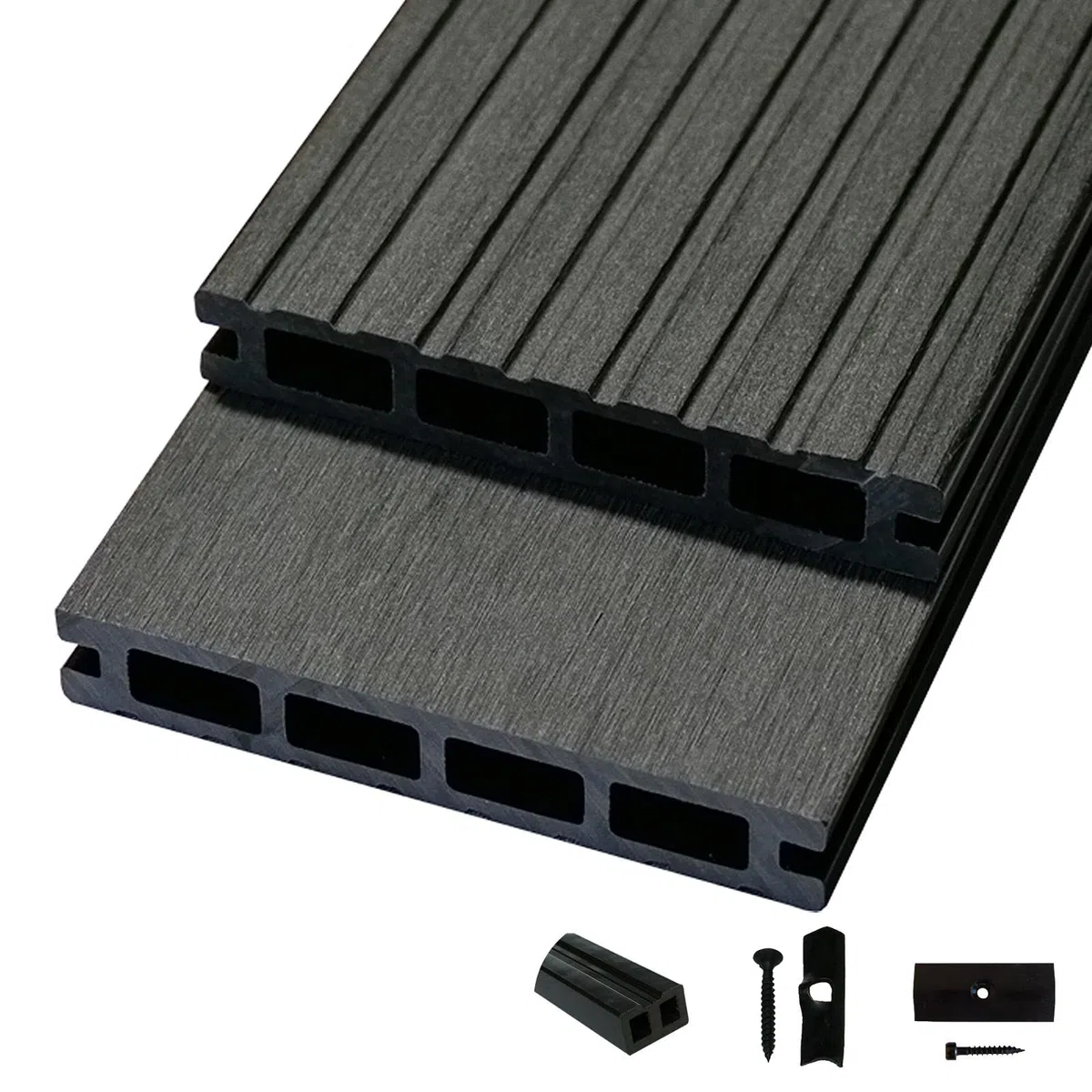 Terrassendielen WPC Diele Komplettset Woodo Rhodos 20 x 120 mm 2,4 m Grau 10 m²