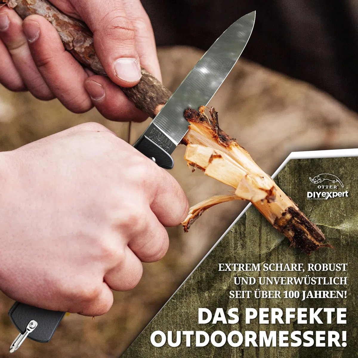 DIYexpert Outdoor-Messer MERCATOR K55K Katze | [Klinge Carbon] | Klappmesser Made in Germany | Ideal als Taschenmesser oder Jagdmesser