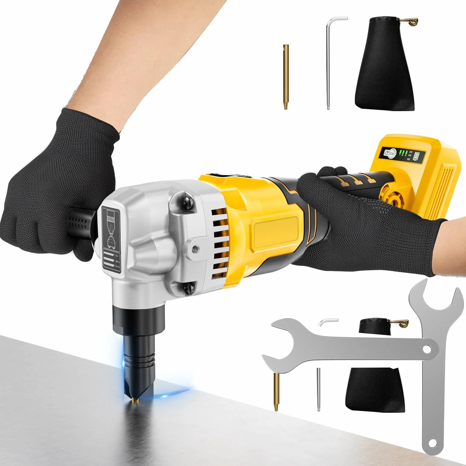 Blechknabber, Akkubetriebener Metallknabber Kompatibel mit Dewalt 18V Akku, Akku Knabber, Blechnibbler Aufsatz, 1900SPM, 3.5m/min, 950W, 3 Stufige Bürstenlose Elektro-Metallschere Blechknabber