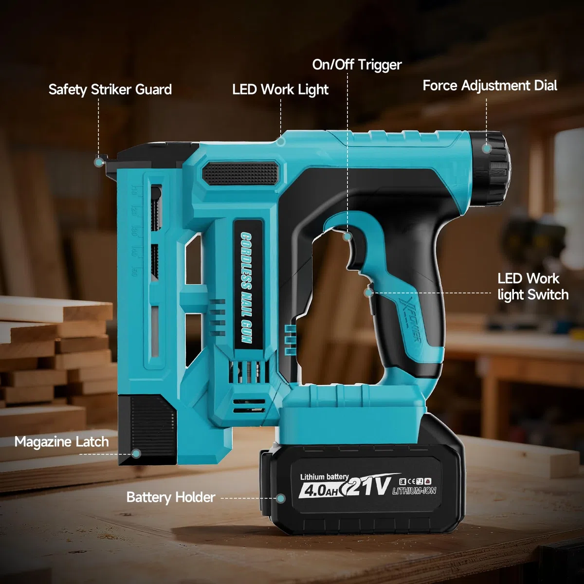 Akku Tacker Kompatibel mit Makita 18V, 18GA 2-in-1 Akku Nagelpistole mit 1x 4.0Ah Akkus, 1000 Nägel & 1000 Klammern, Einstellbare Tiefe, Profi Elektrotacker für Holz & DIY