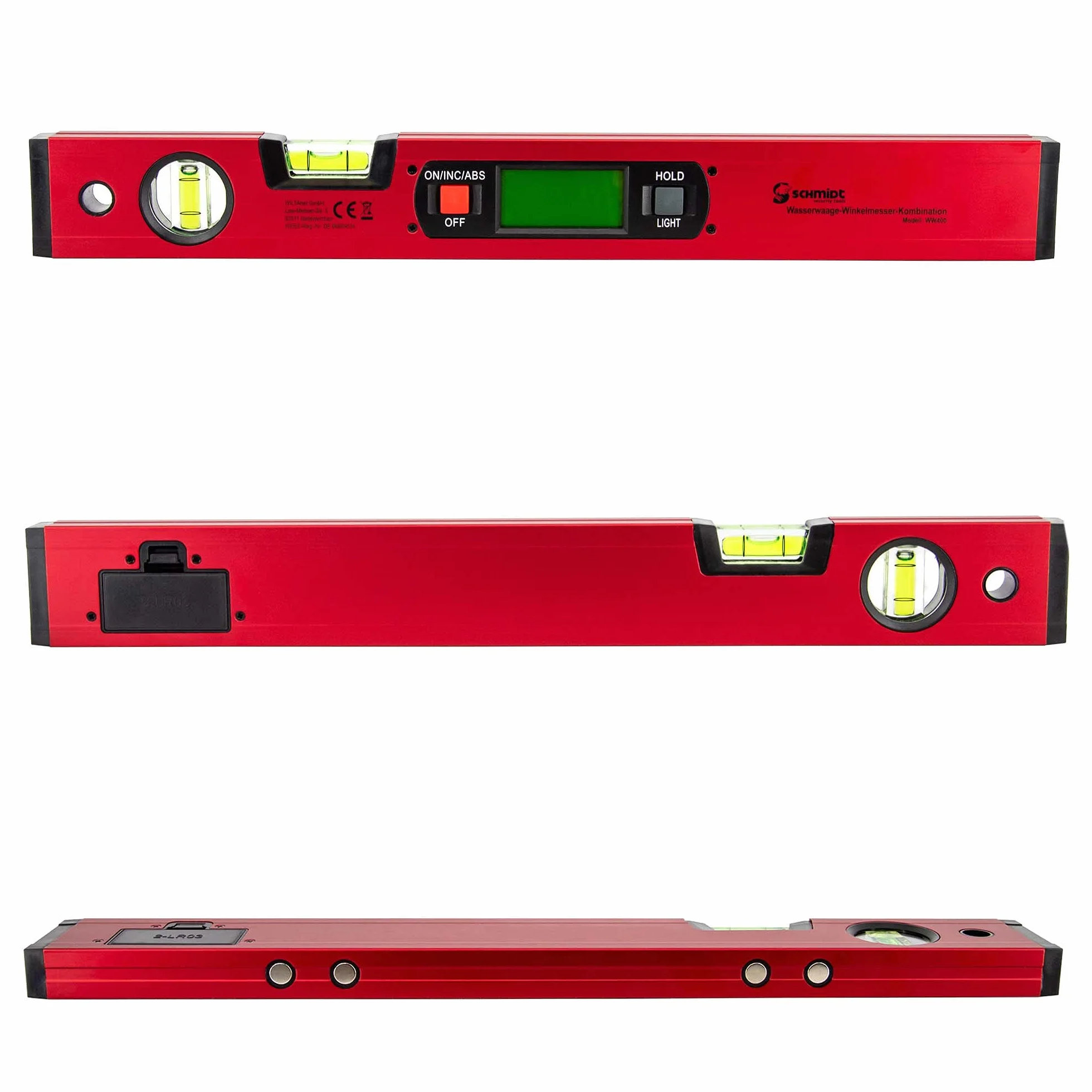 SCHMIDT security Tools Elektronik Wasserwaage Winkelmesser - Neigungsmesser - digital LCD-Anzeige - Kombimessgerät - Gradmesser- Vertikal- und Horizontal-Libelle - Winkelwaage - Magnetwaage