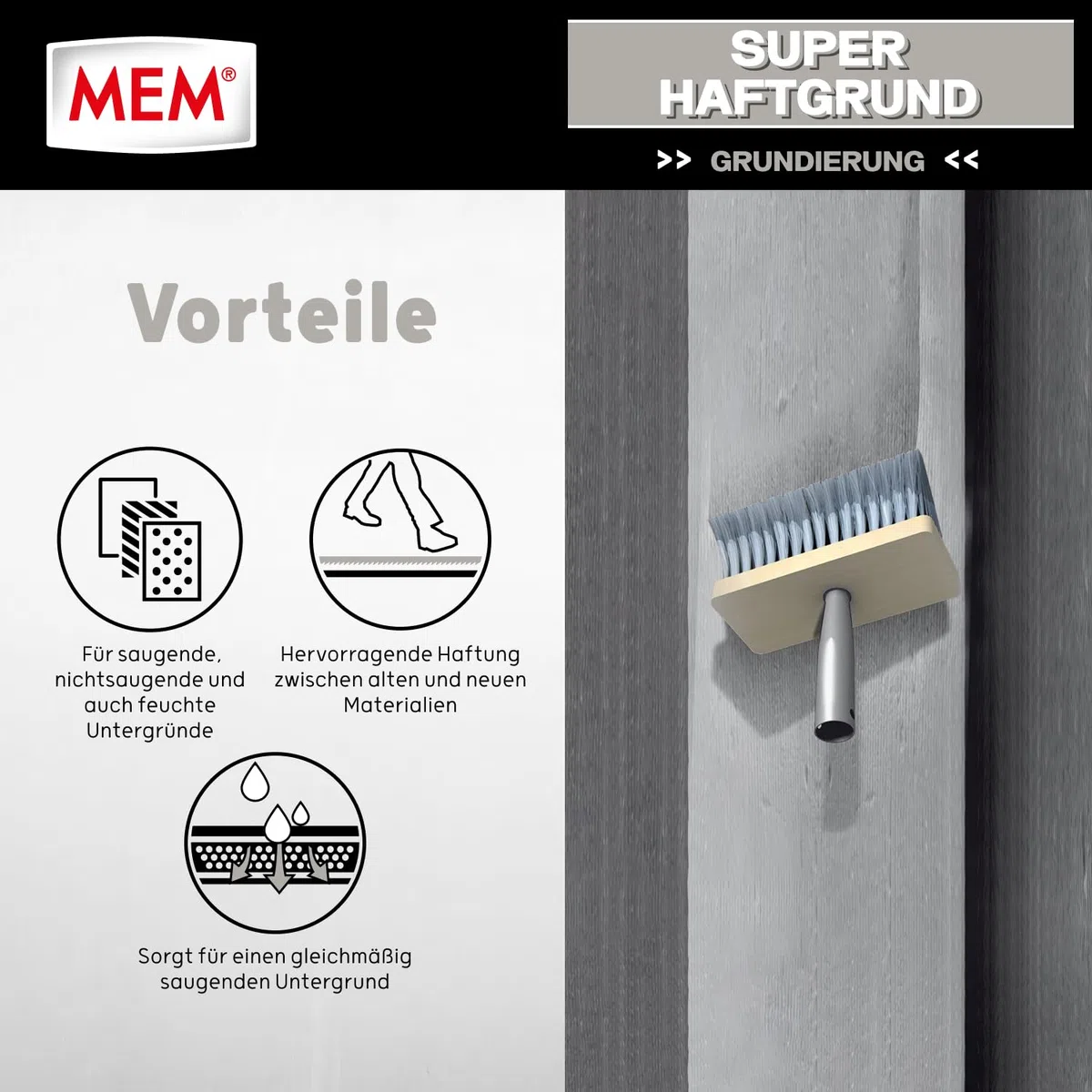 MEM Super-Haftgrund, Intensive Untergrundhaftung, Für saugende und nichtsaugende Untergründe, Lösemittelfrei, 10 l