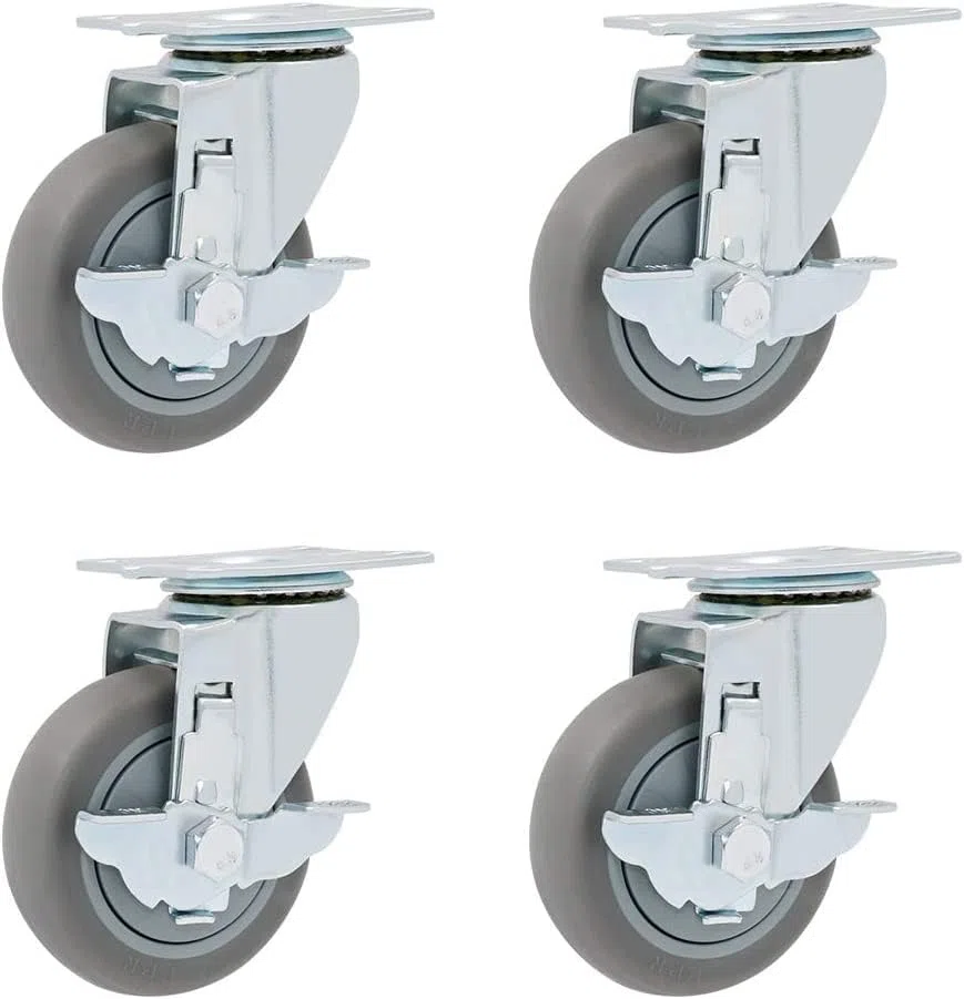 Möbelrolle, Schwerlastrolle, 4er-Set Möbelrollen mit Schwenkplatte, Industrierollen aus grauem TPR-Gummi, Hochleistungs-360°-Oberplatten und -Lager, geräuschlos, Ersatz
