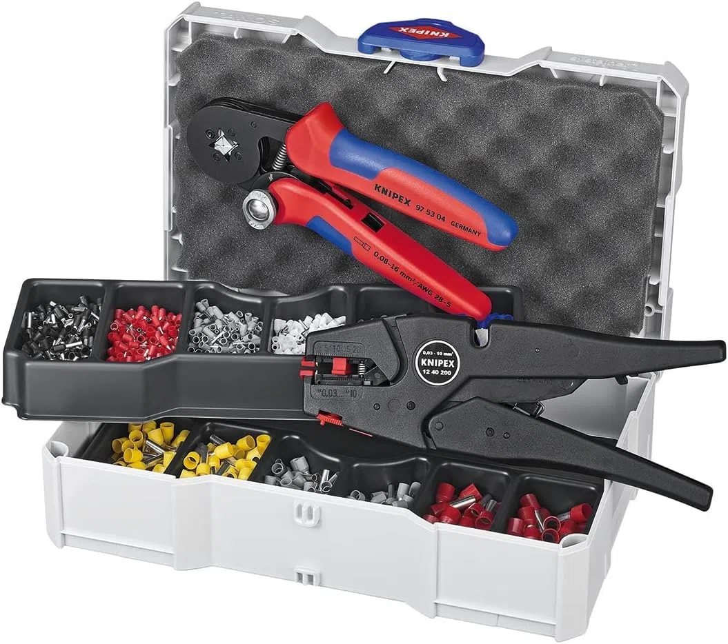 KNIPEX Crimp-Sortiment für Aderendhülsen 1 x 12 40 200, 1 x 97 53 04, 8 x Aderendhülsen-Sets 265 mm, 97 90 10